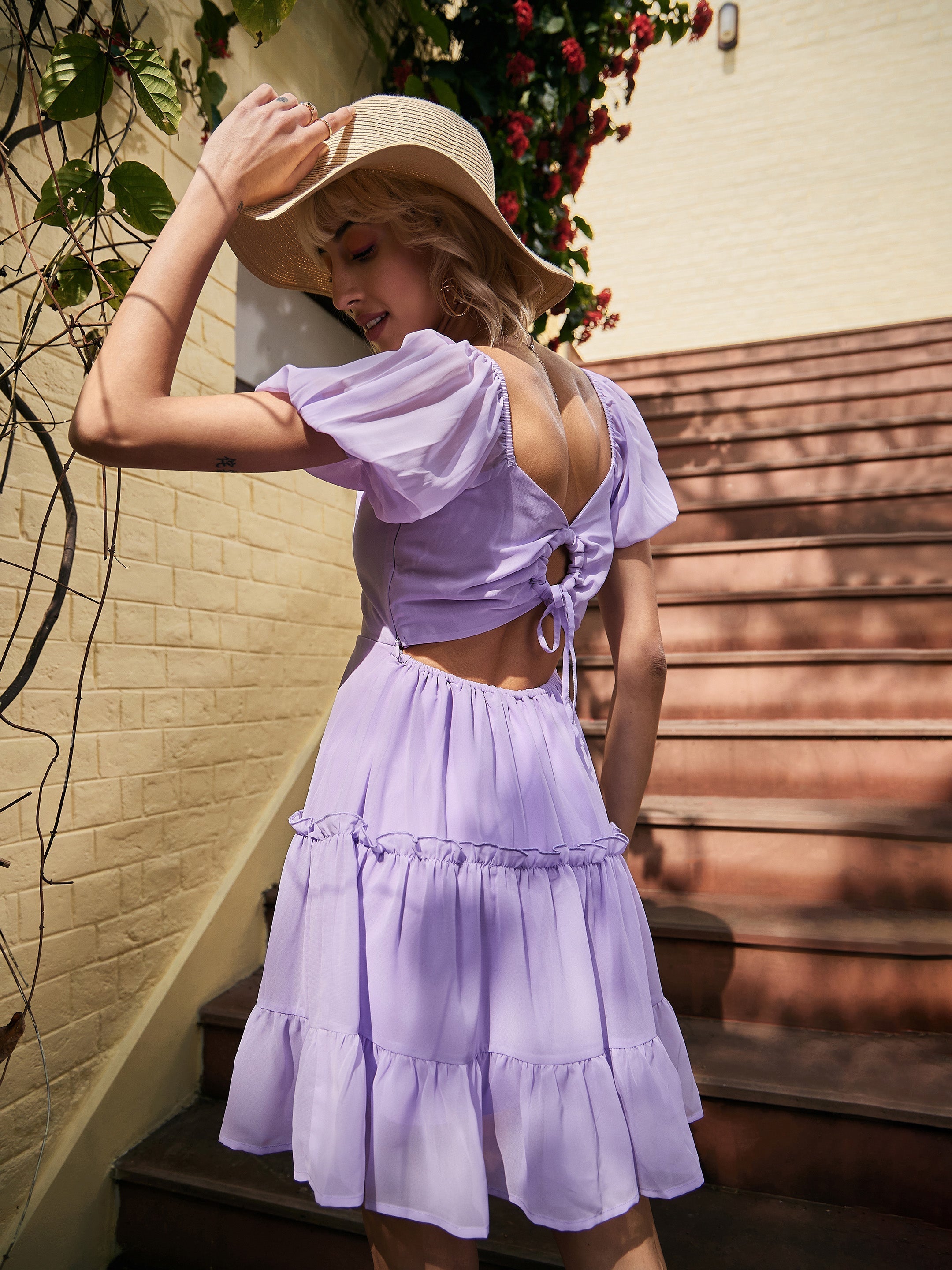 Women's Lavender Sweetheart Neck Short Skater Dress