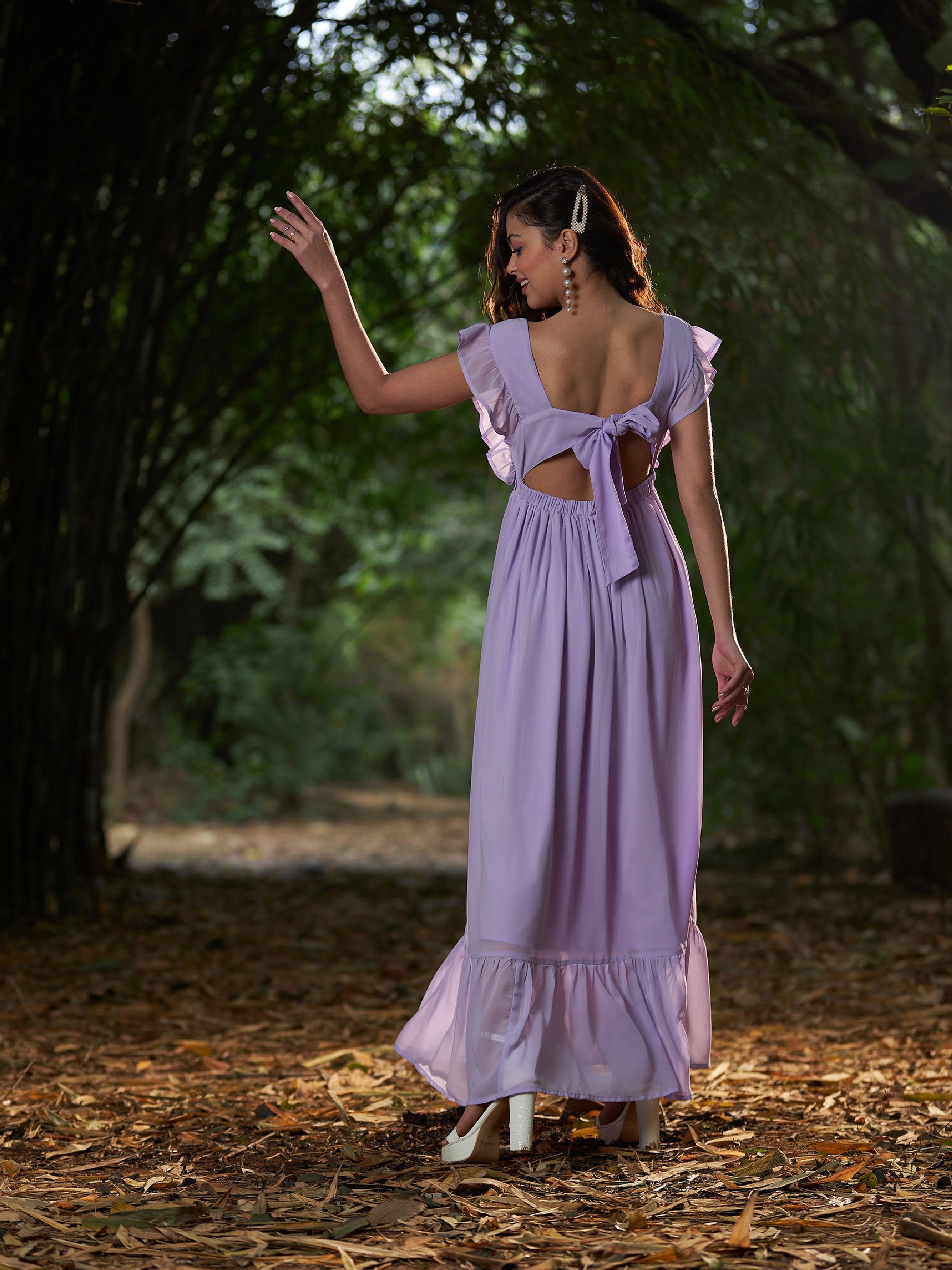 Women's Lavender Square Neck Frill Hem Maxi Dress - SASSAFRAS