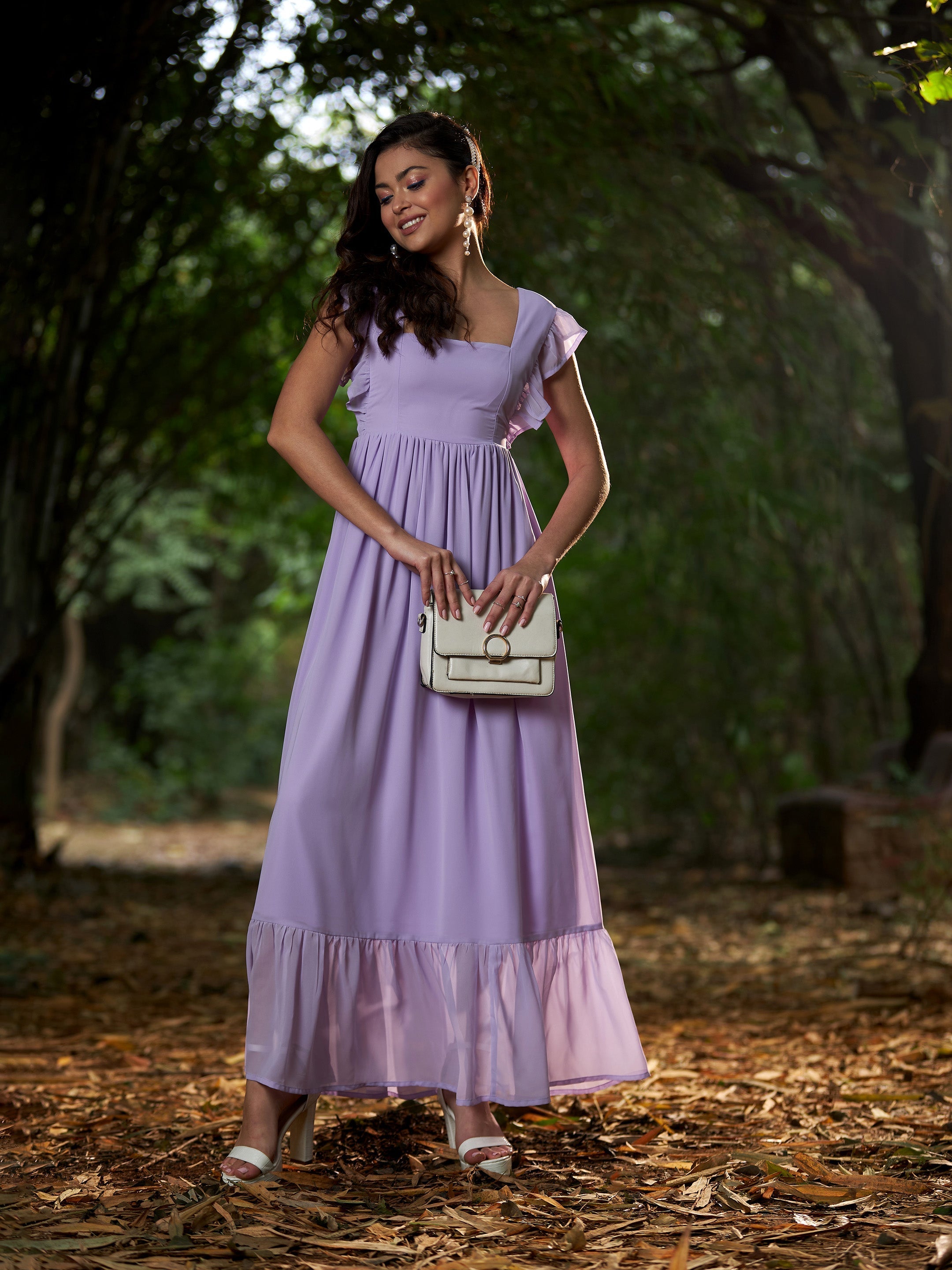 Women's Lavender Square Neck Frill Hem Maxi Dress - SASSAFRAS