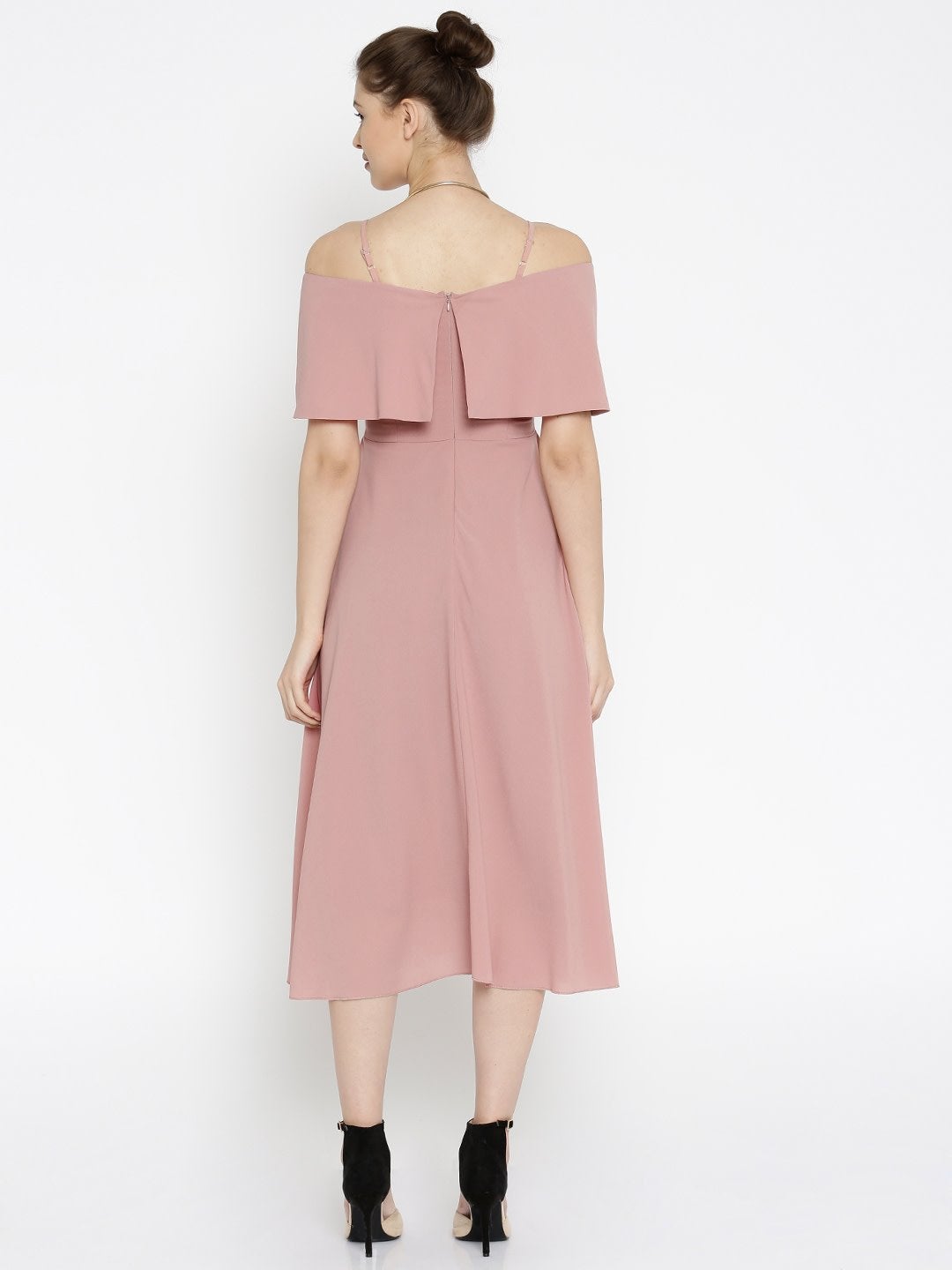 Women's Layered Fit & Flare Pink Midi Strap Dress - SASSAFRAS