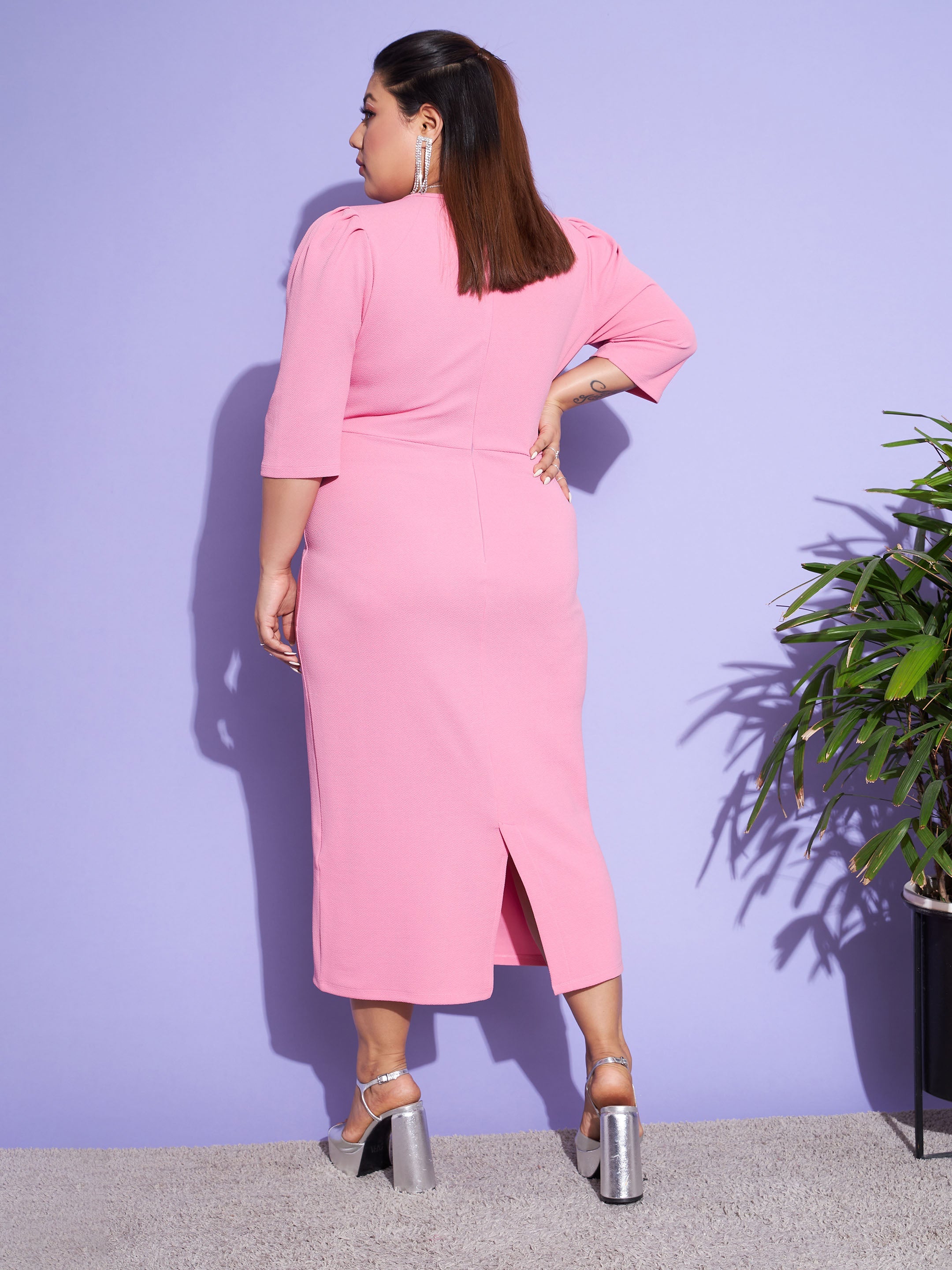 Women's Pink Solid Bodycon Dress - SASSAFRAS