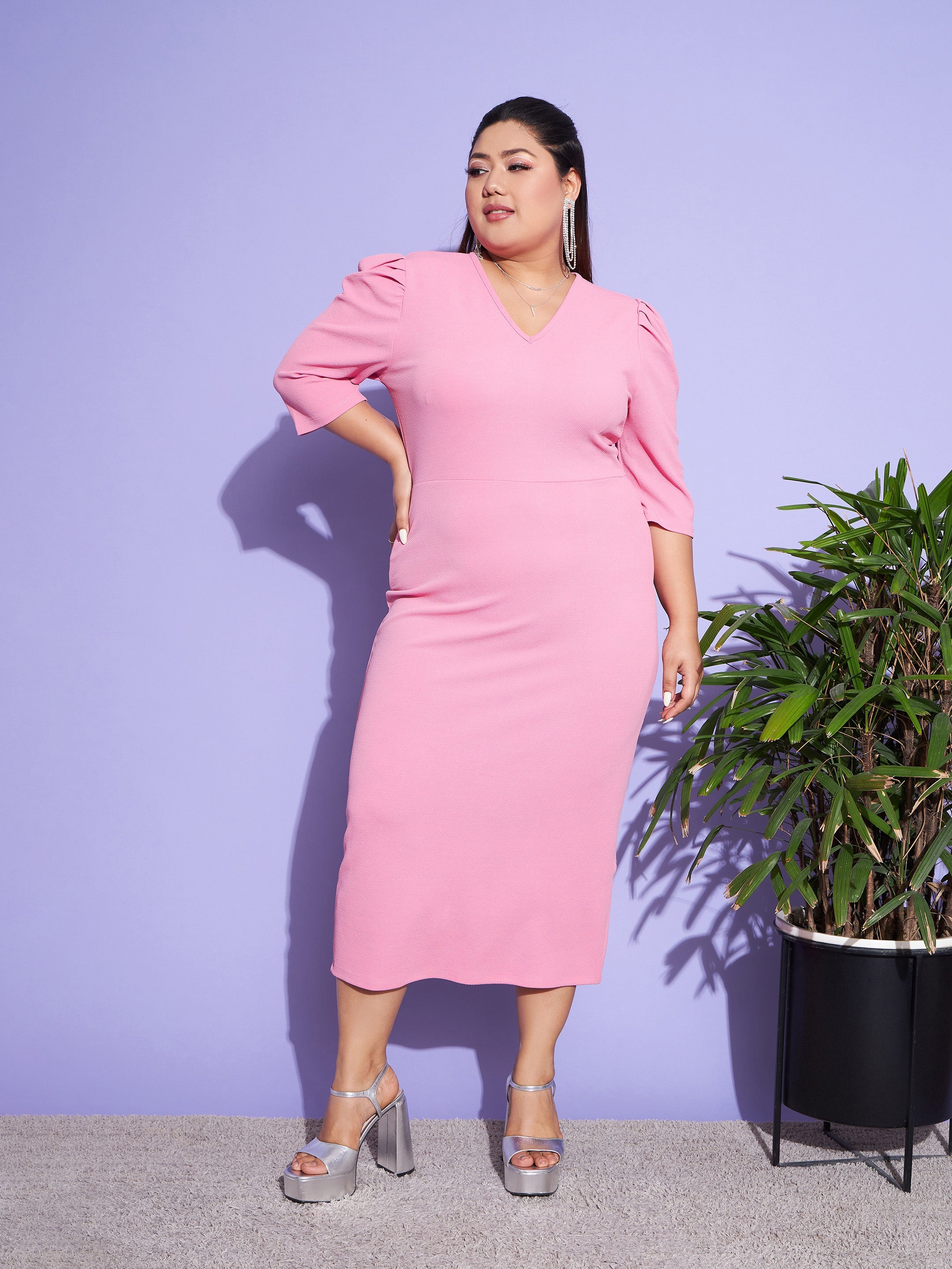 Women's Pink Solid Bodycon Dress - SASSAFRAS