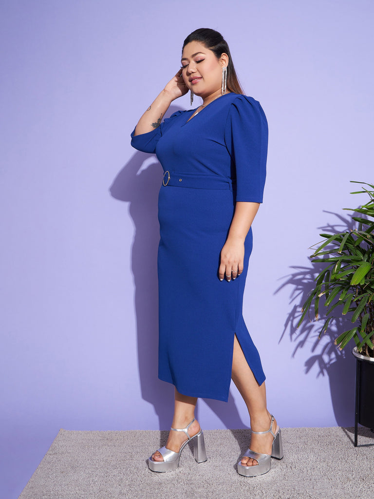 Women's Royal Blue Belted Bodycon Dress
