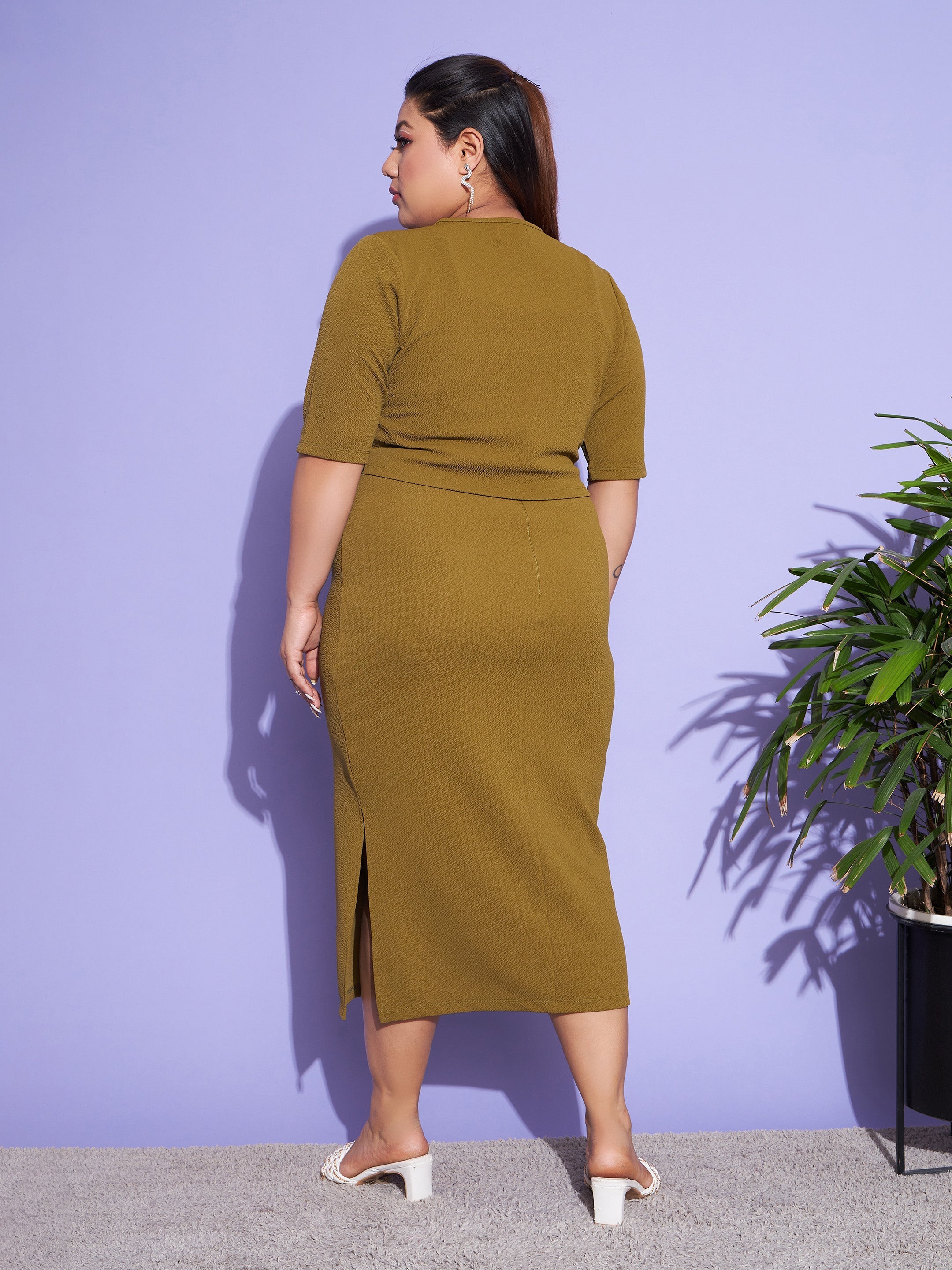 Women's Olive Solid Strappy Dress With Shrug - SASSAFRAS