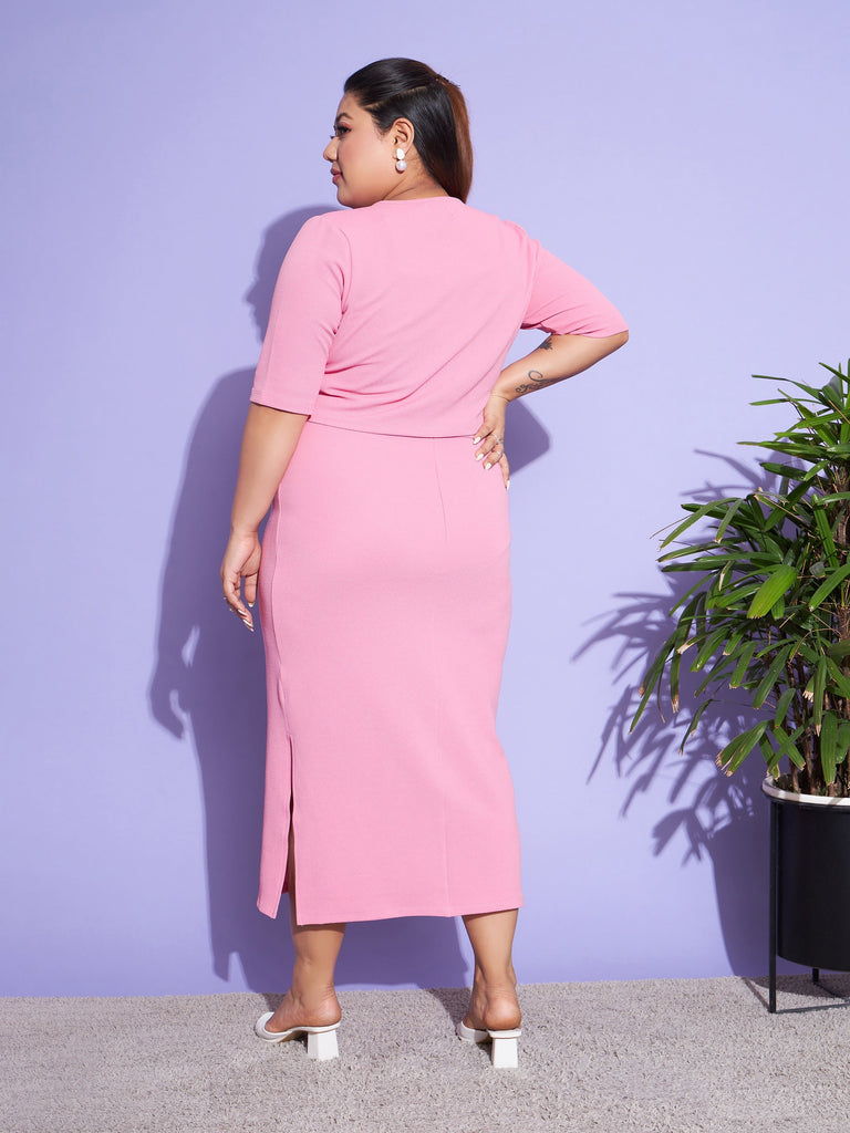 Women's Pink Solid Strappy Dress With Shrug