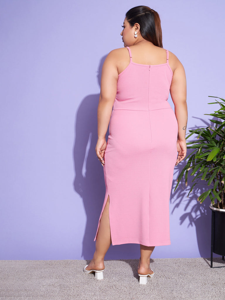 Women's Pink Solid Strappy Dress With Shrug