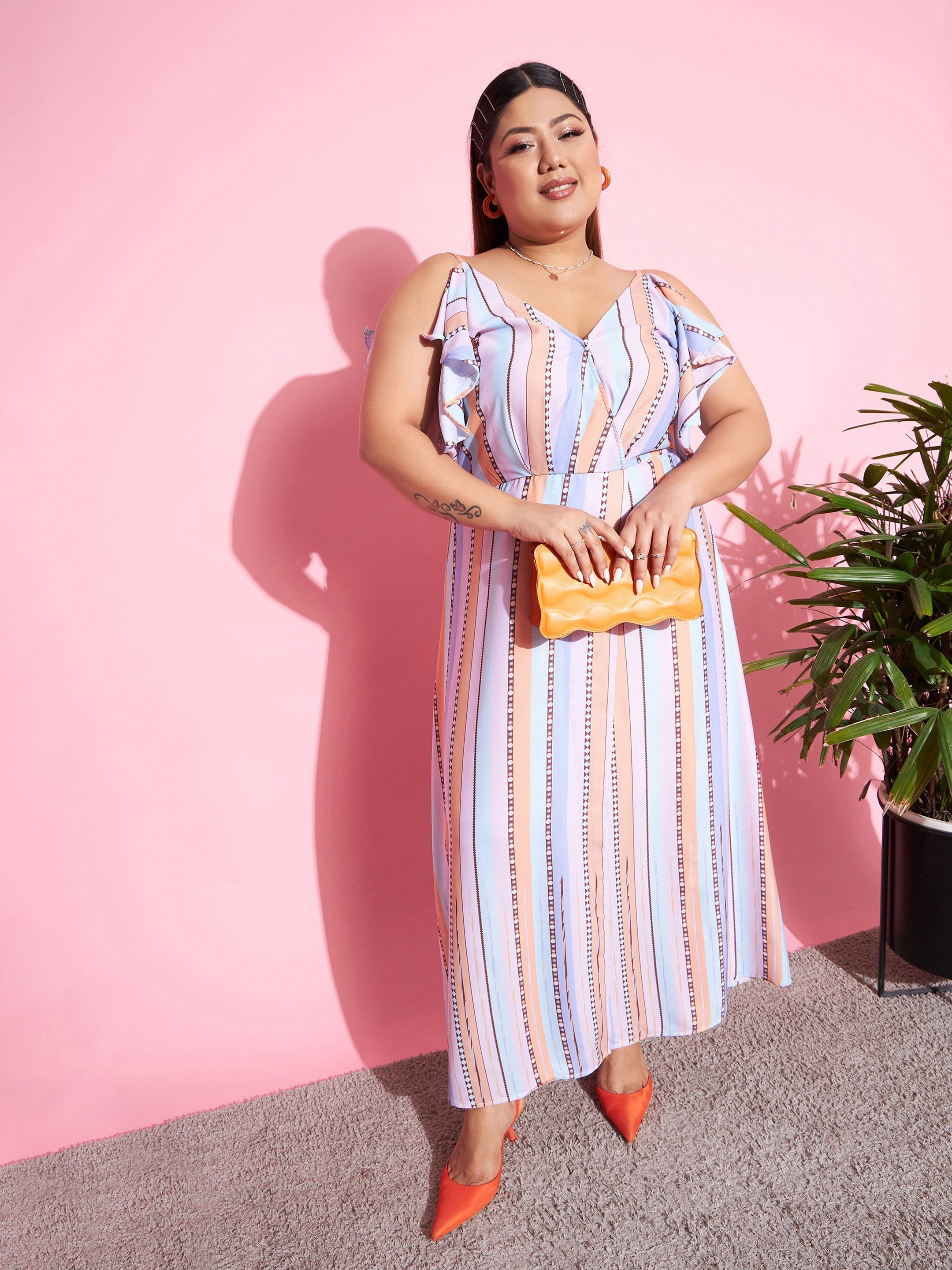 Women's Multi Stripes Front Slit Maxi Dress - SASSAFRAS