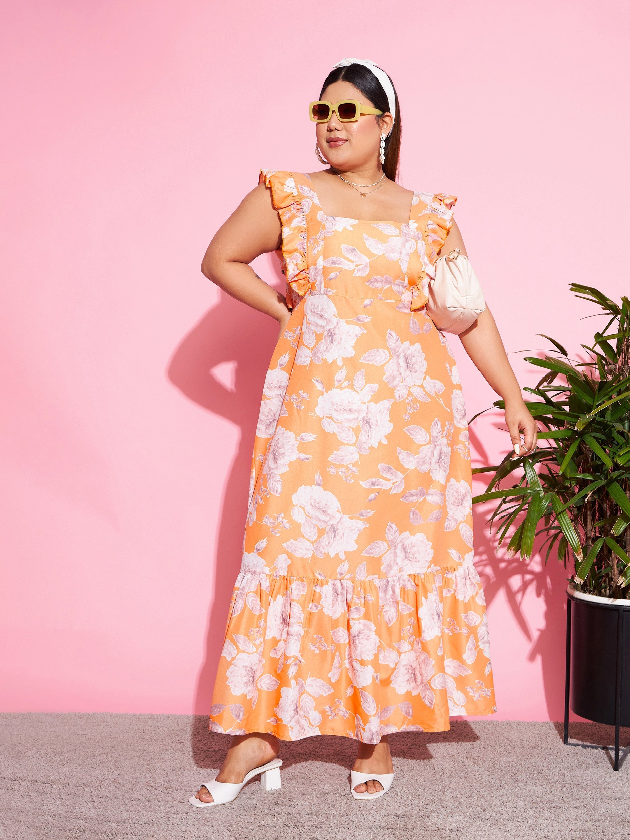 Women's Orange Floral Back Cut-out Maxi Dress - SASSAFRAS