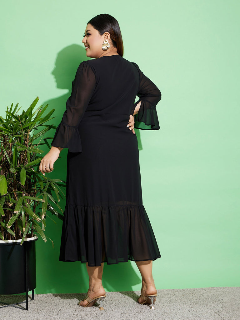 Women's Black Chain Detail Wrap Dress