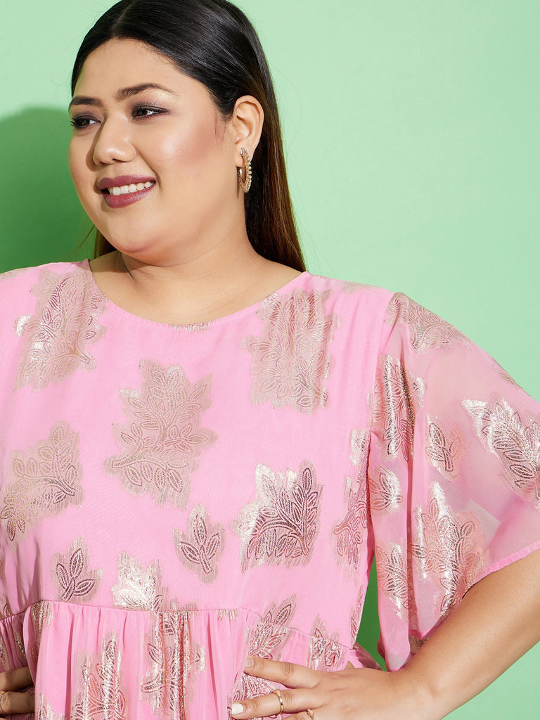 Women's Pink Jacquard Tiered Dress