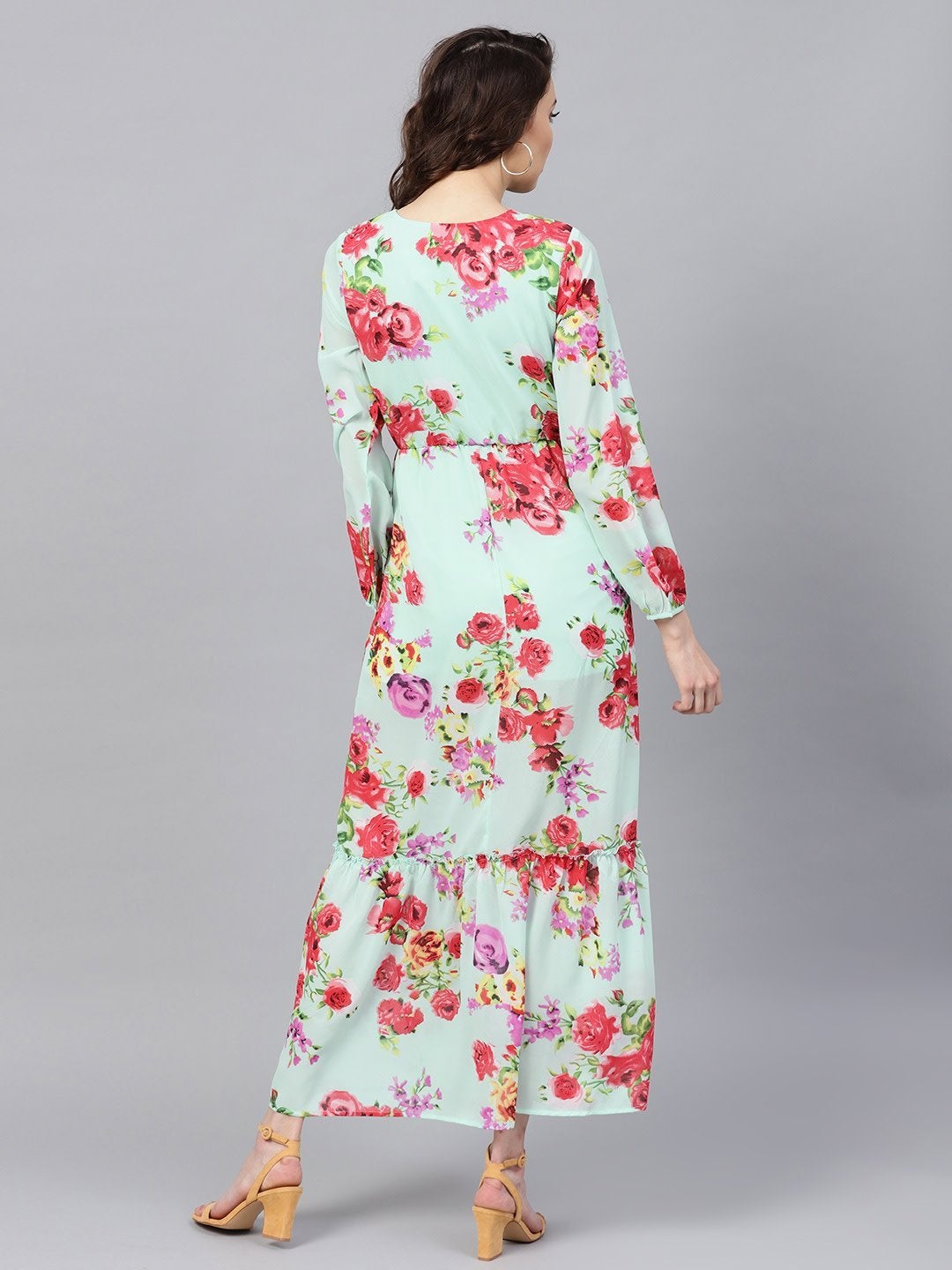 Women's Aqua Floral Tie-Up Maxi Dress - SASSAFRAS