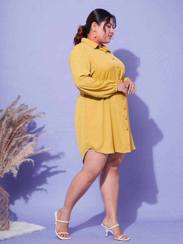 Women's Mustard Front Open Button Shirt Dress