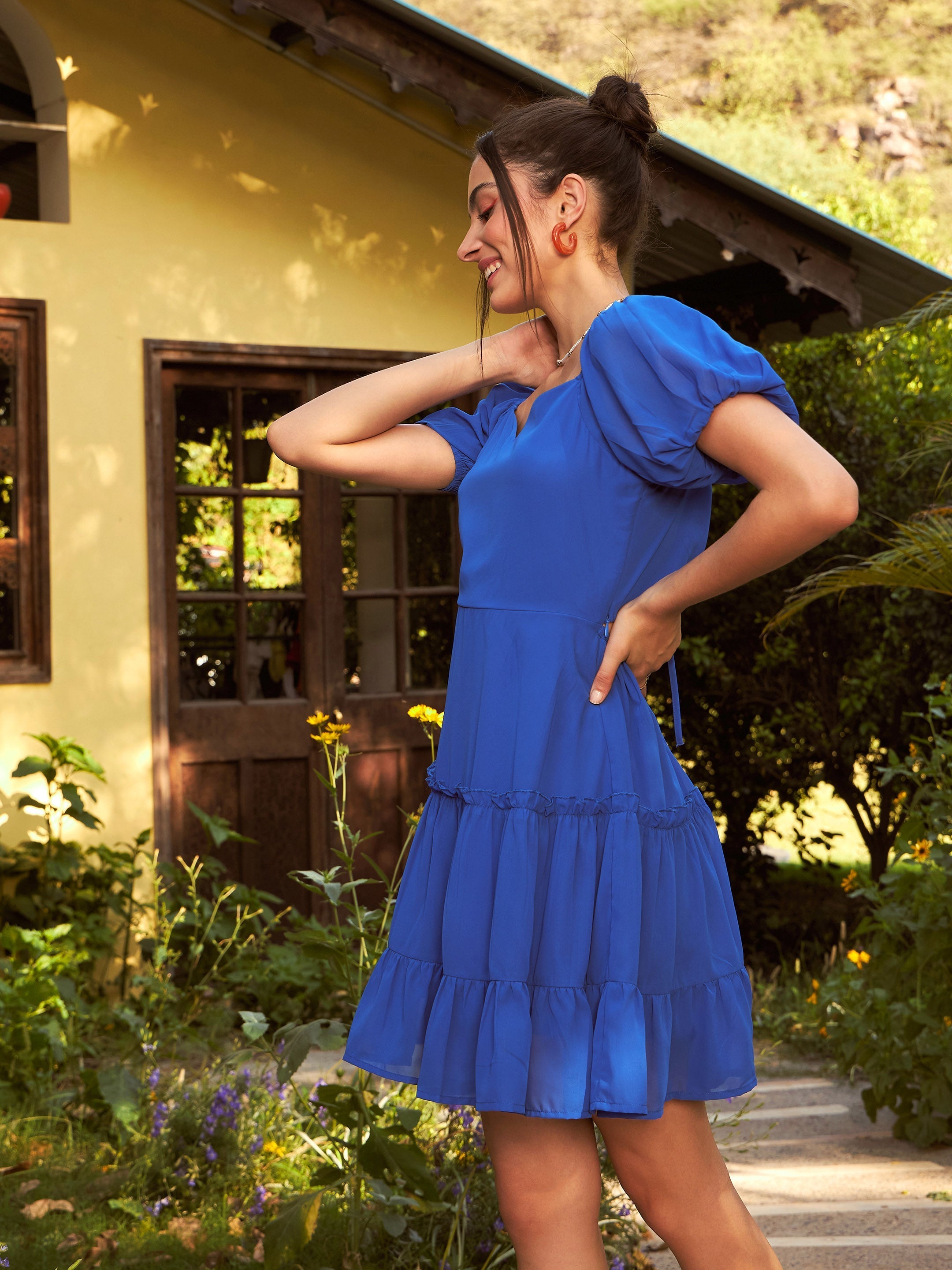 Women's Royal Blue Sweetheart Neck Short Skater Dress - SASSAFRAS