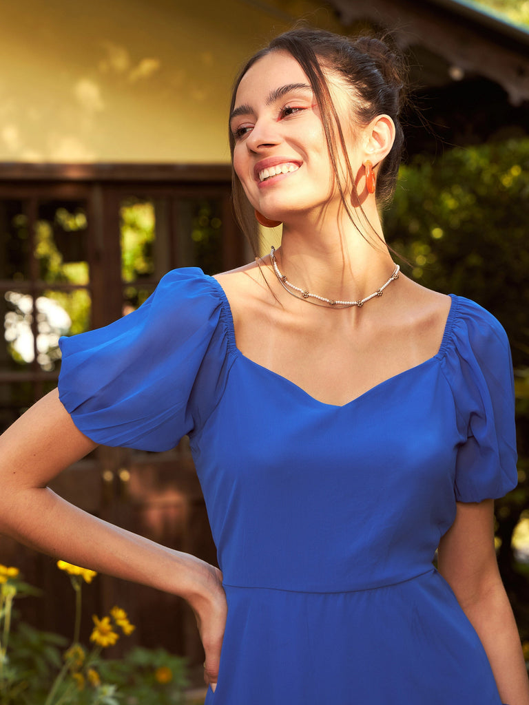 Women's Royal Blue Sweetheart Neck Short Skater Dress