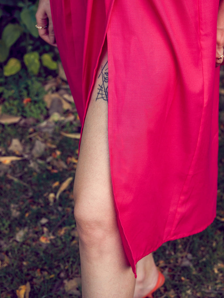Women's Pink Strappy Pleated Midi Dress