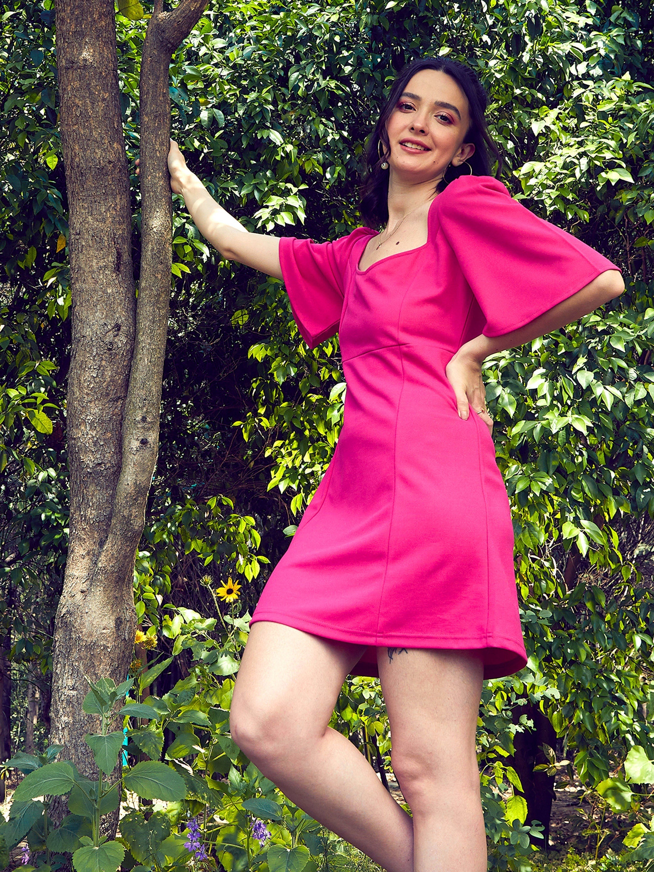 Women's Pink Sweetheart Neck Short Dress - SASSAFRAS