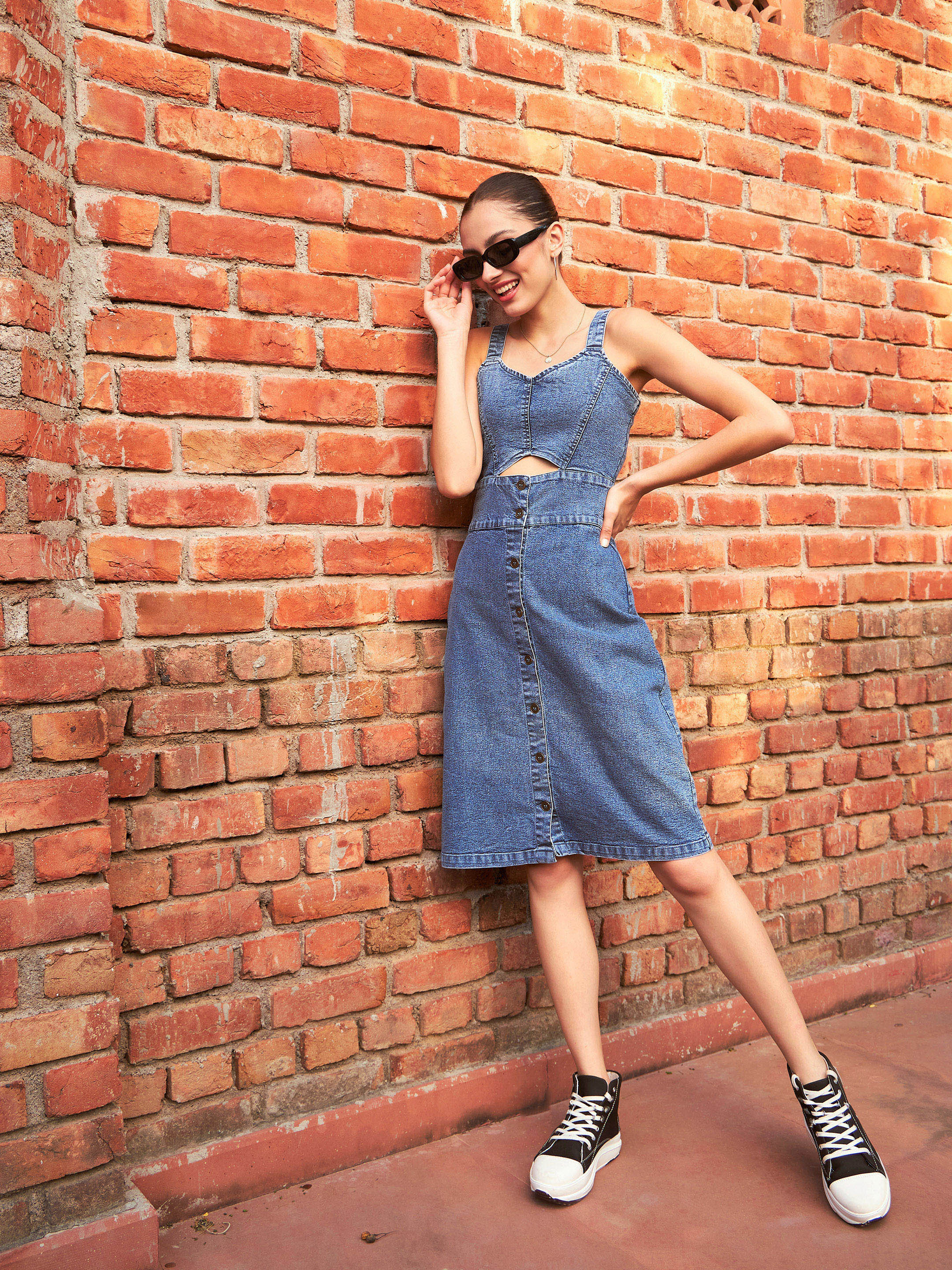 Women's Blue Denim Wash Strappy Dress