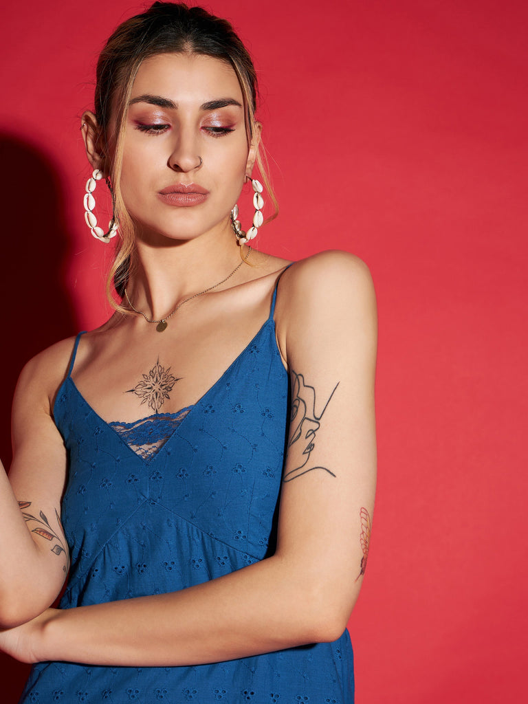 Women's Royal Blue Schiffli Strappy Maxi Dress