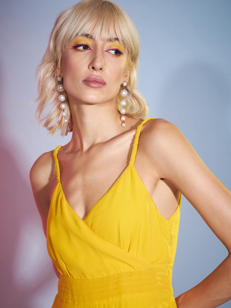 Women's Mustard Strappy Wrap Neck Maxi Dress