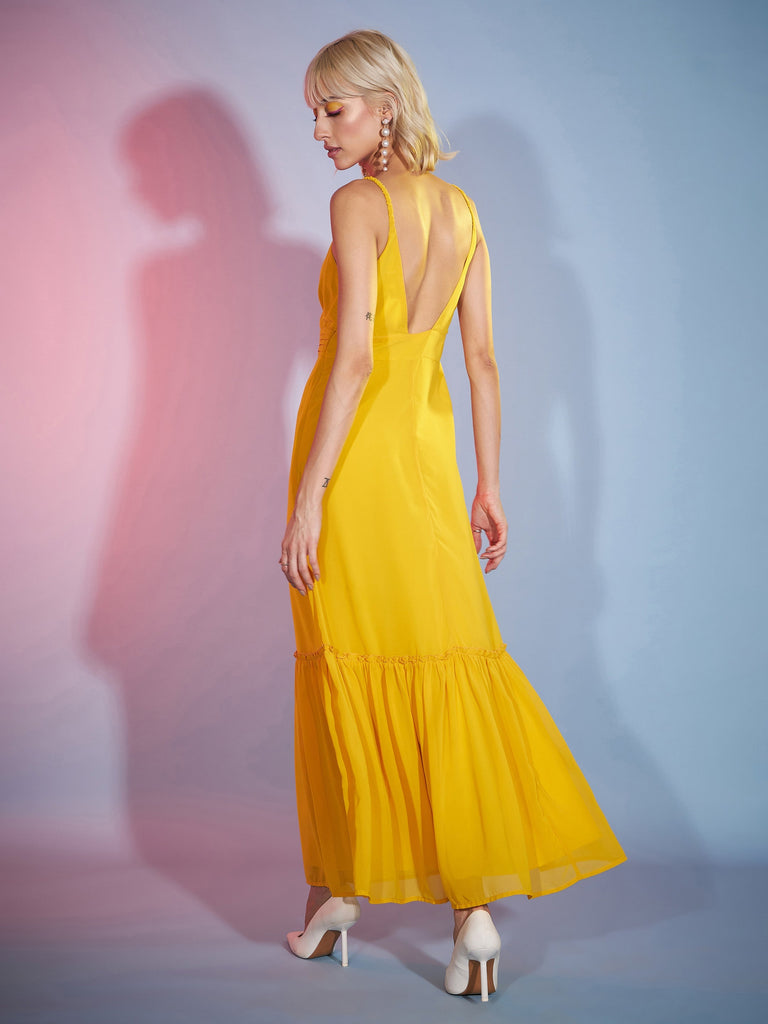 Women's Mustard Strappy Wrap Neck Maxi Dress