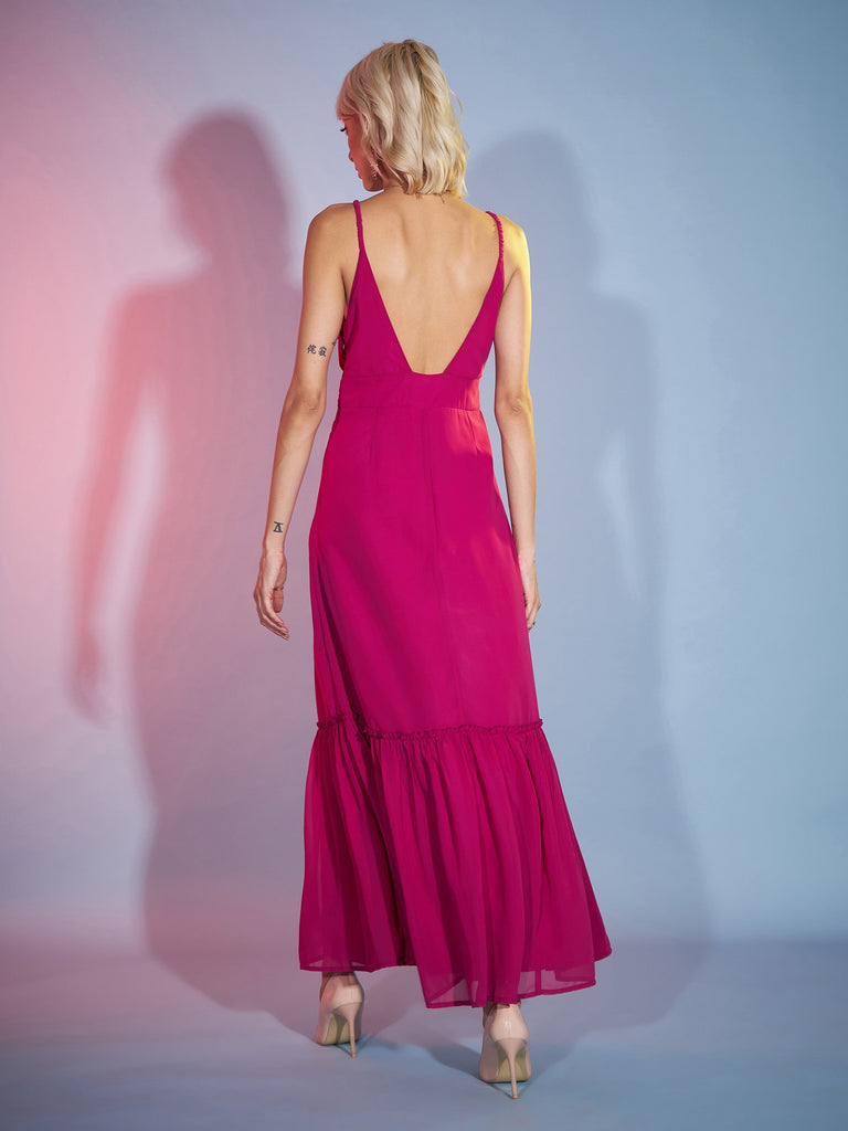 Women's Pink Strappy Wrap Neck Maxi Dress