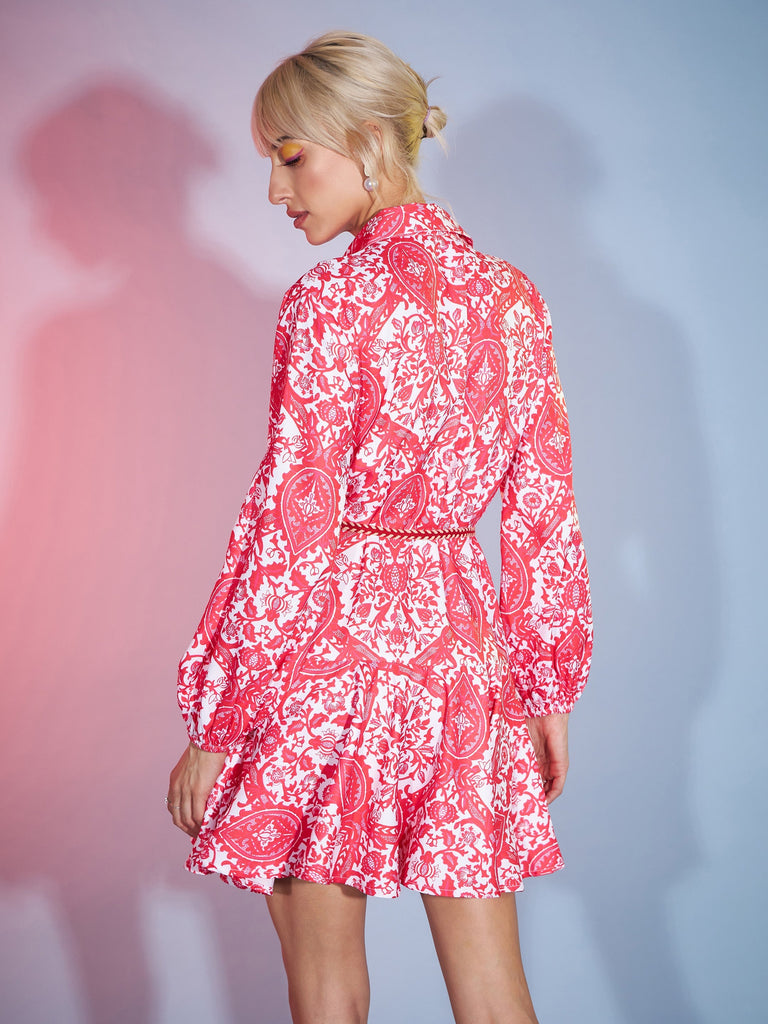 Women's Red Floral Flared Skater Dress