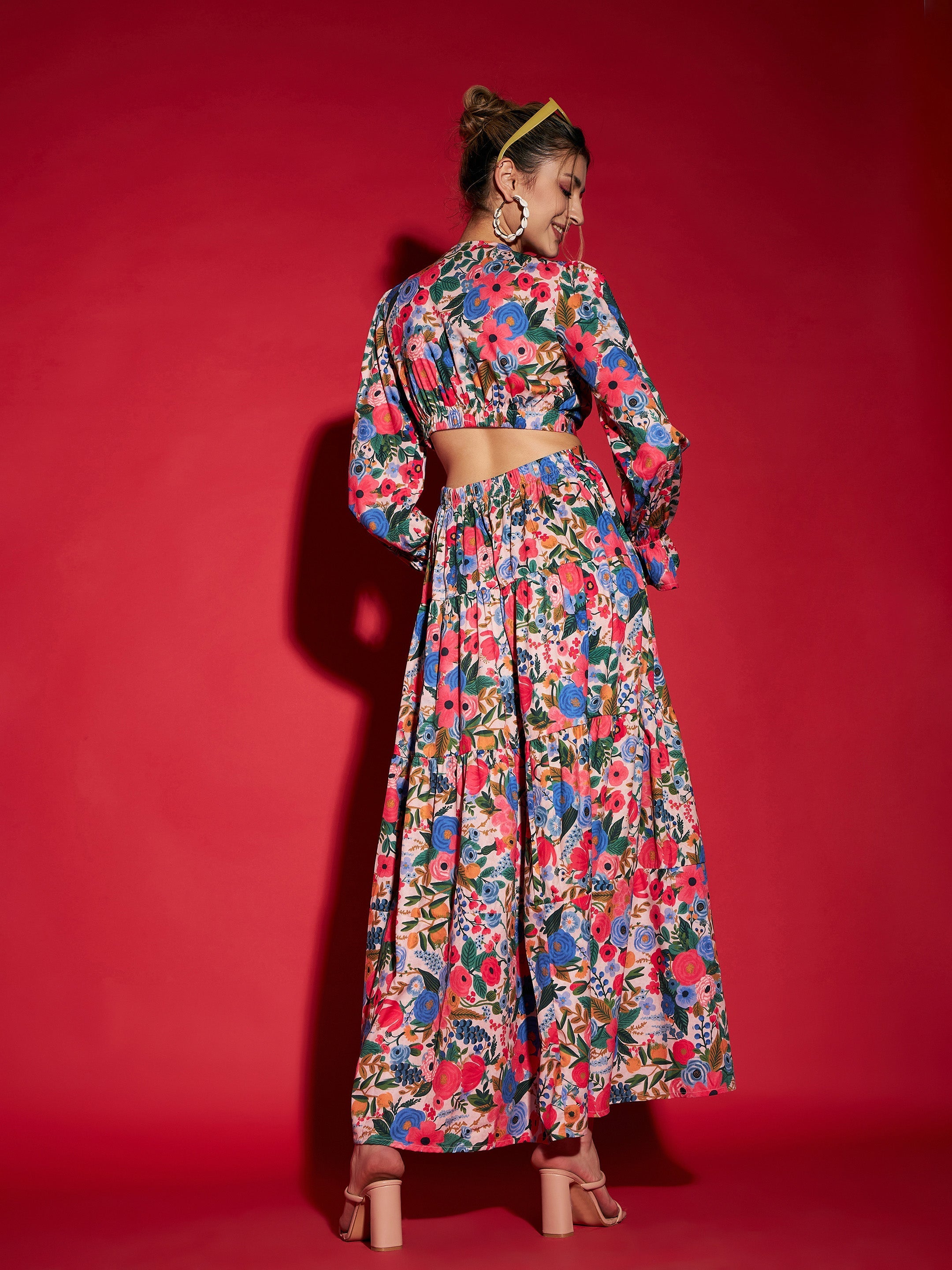 Women's Multi Floral Waist Cut-Out Maxi Dress - SASSAFRAS