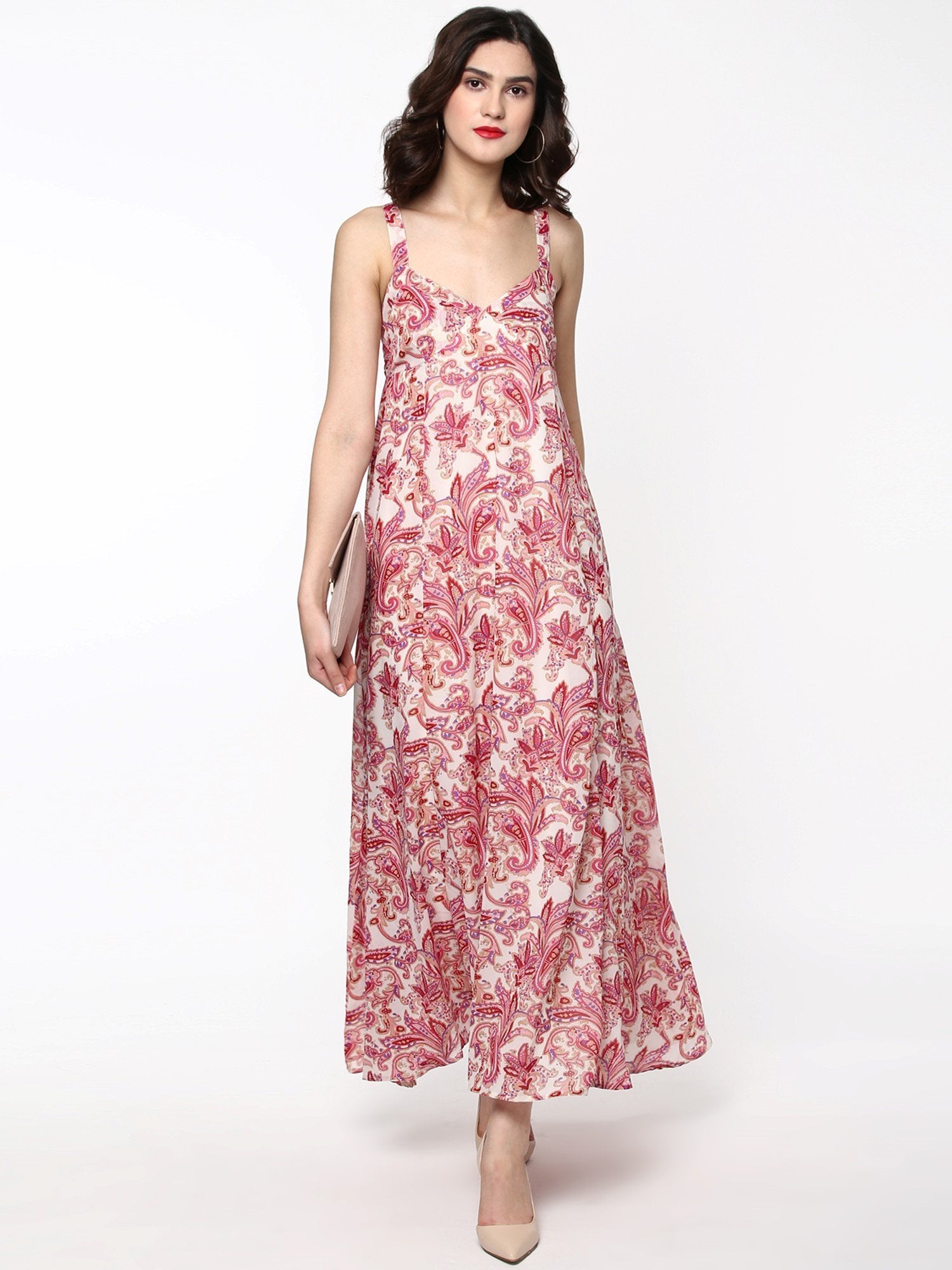 Women's Red Paisley Shoulder Strap Maxi - SASSAFRAS