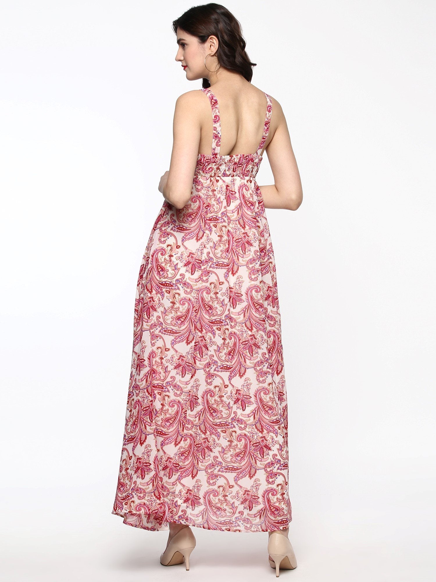 Women's Red Paisley Shoulder Strap Maxi - SASSAFRAS