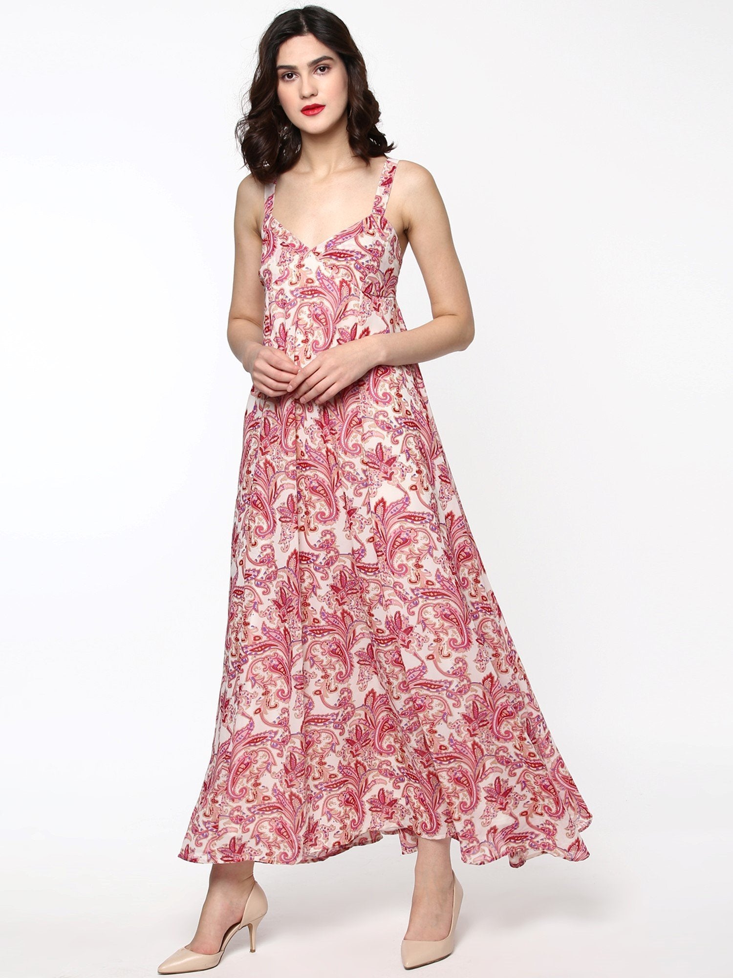 Women's Red Paisley Shoulder Strap Maxi - SASSAFRAS