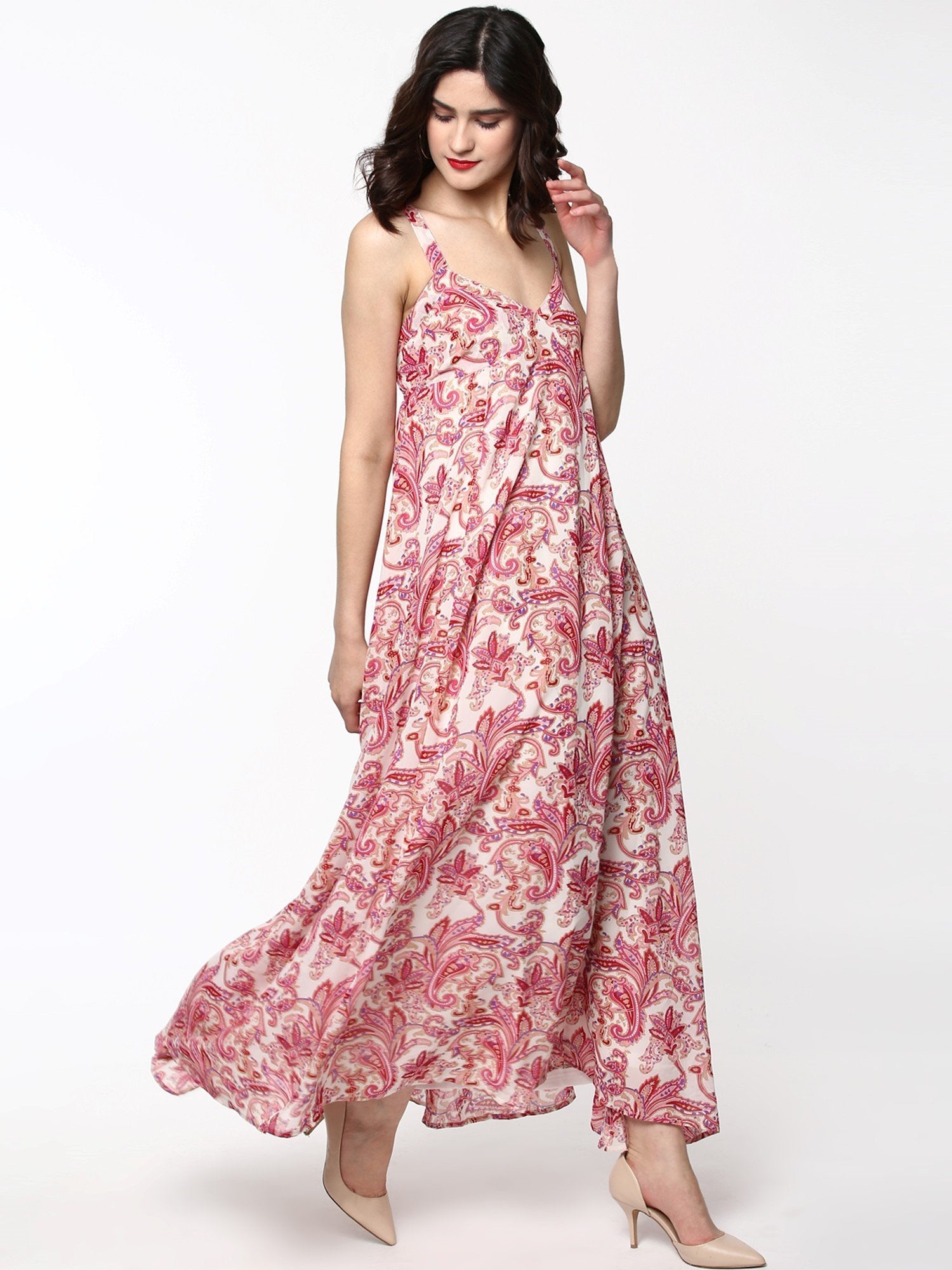 Women's Red Paisley Shoulder Strap Maxi - SASSAFRAS