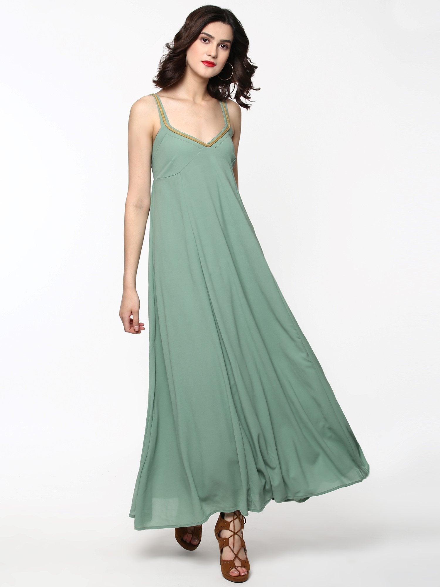 Women's Green Shoulder Strap Maxi - SASSAFRAS