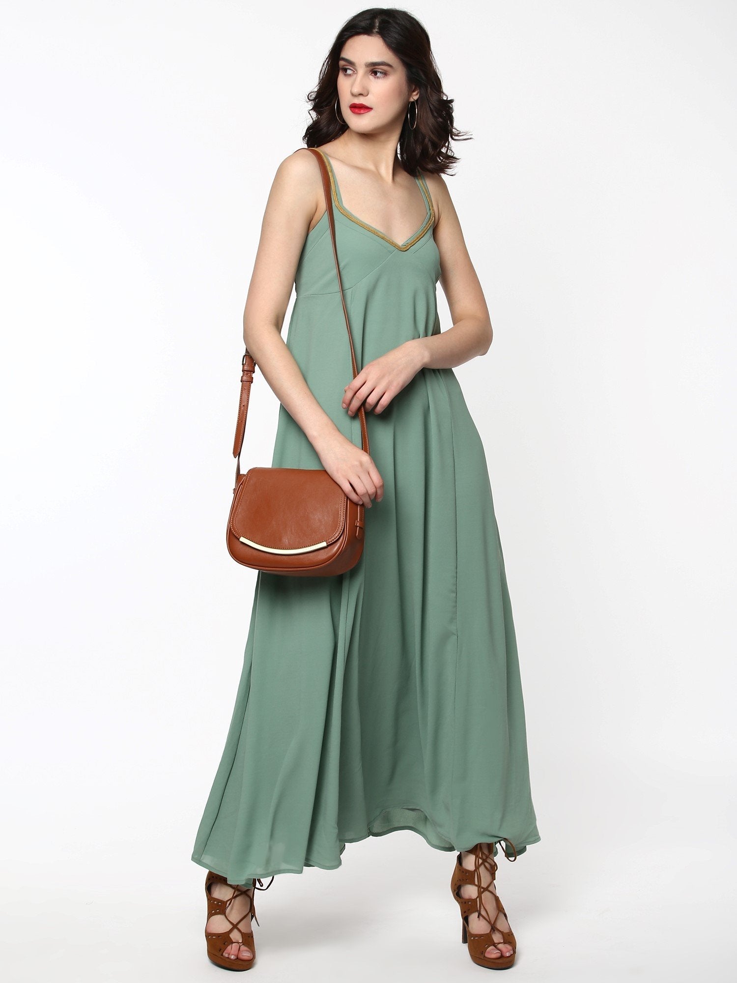 Women's Green Shoulder Strap Maxi - SASSAFRAS