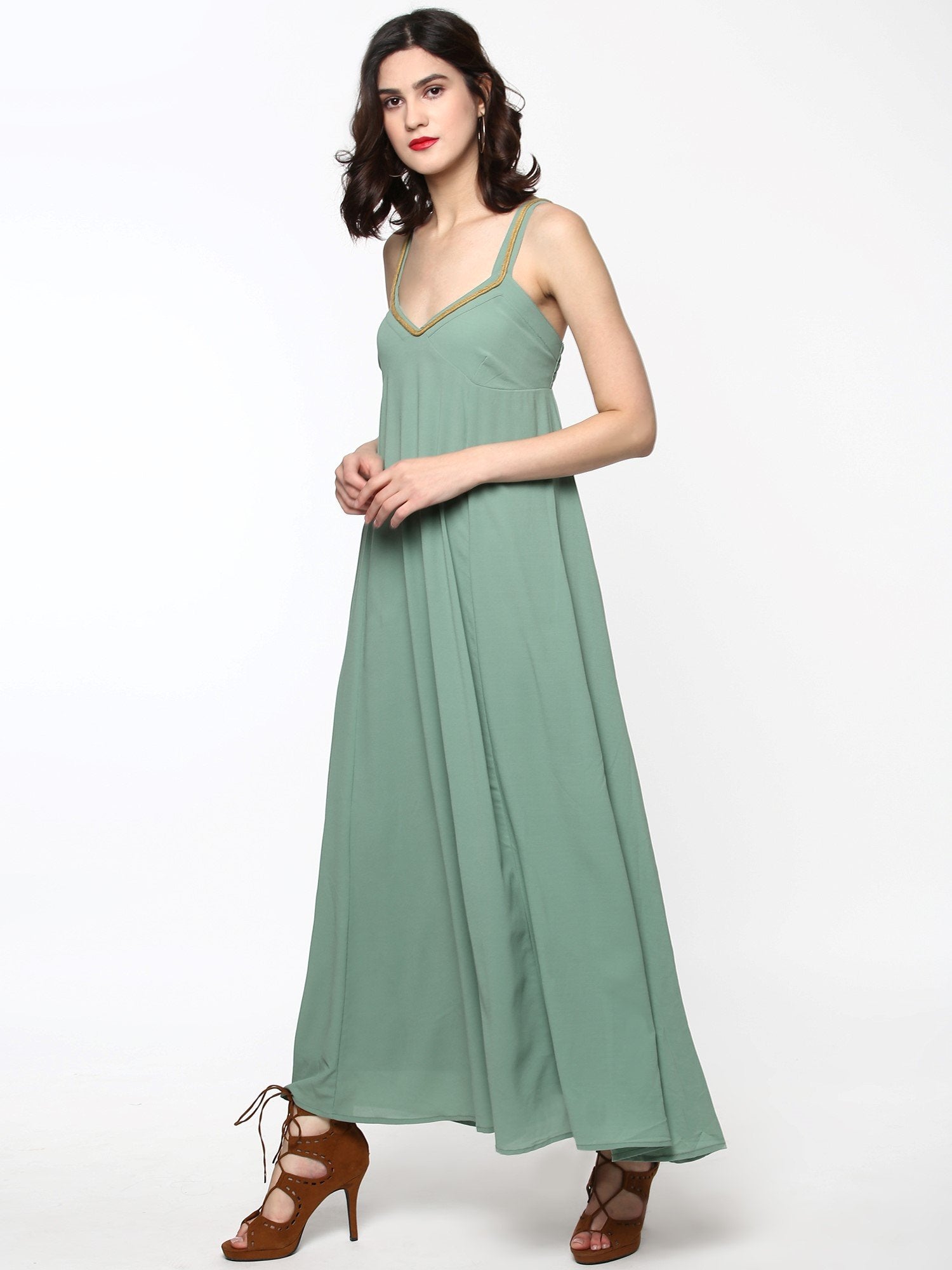 Women's Green Shoulder Strap Maxi - SASSAFRAS