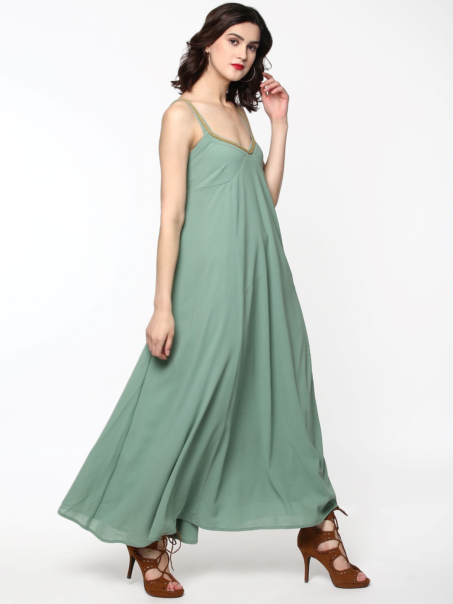 Women's Green Shoulder Strap Maxi - SASSAFRAS