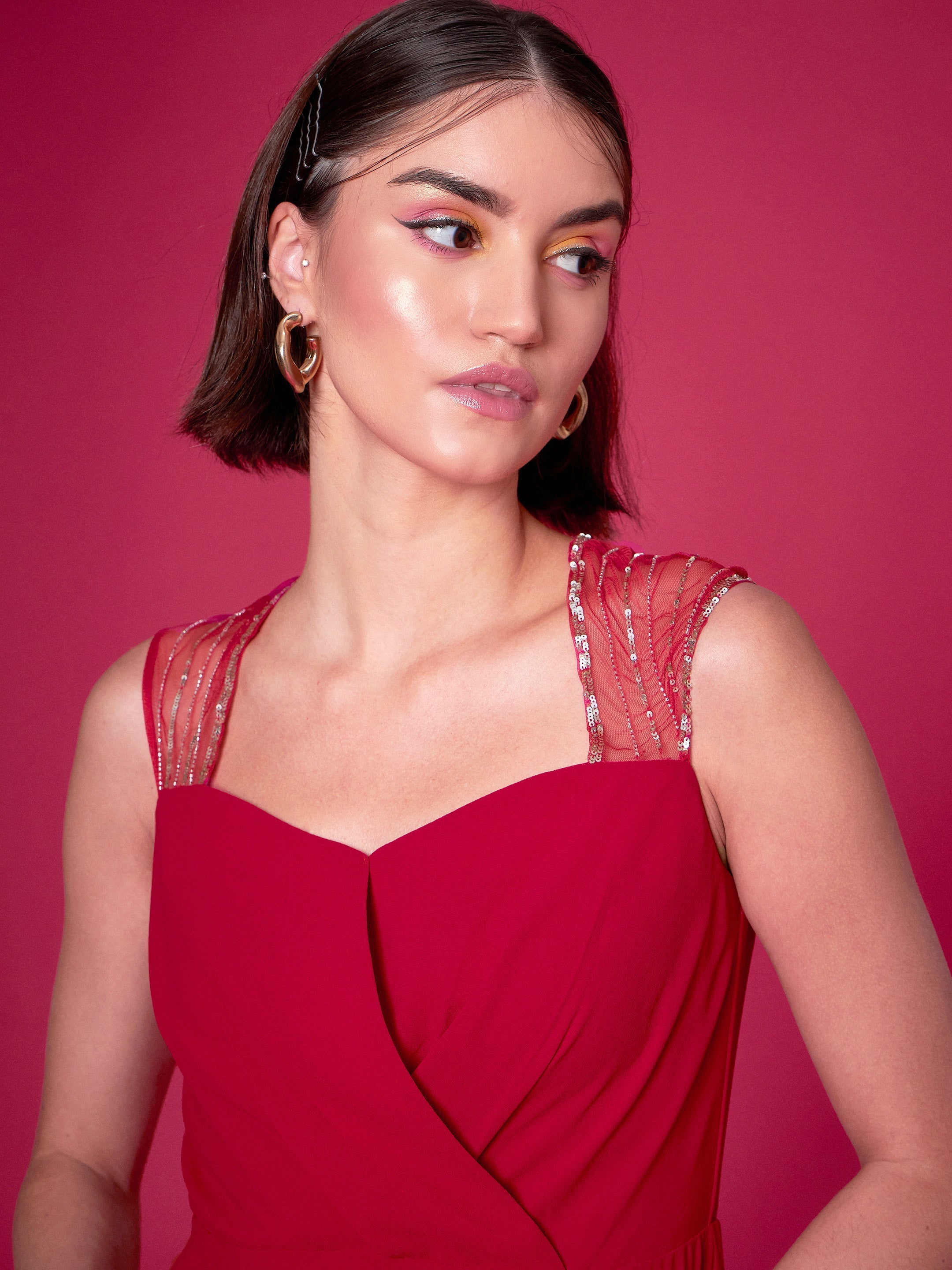 Women's Red Embellished Back Cut Out Maxi Dress - Lyush