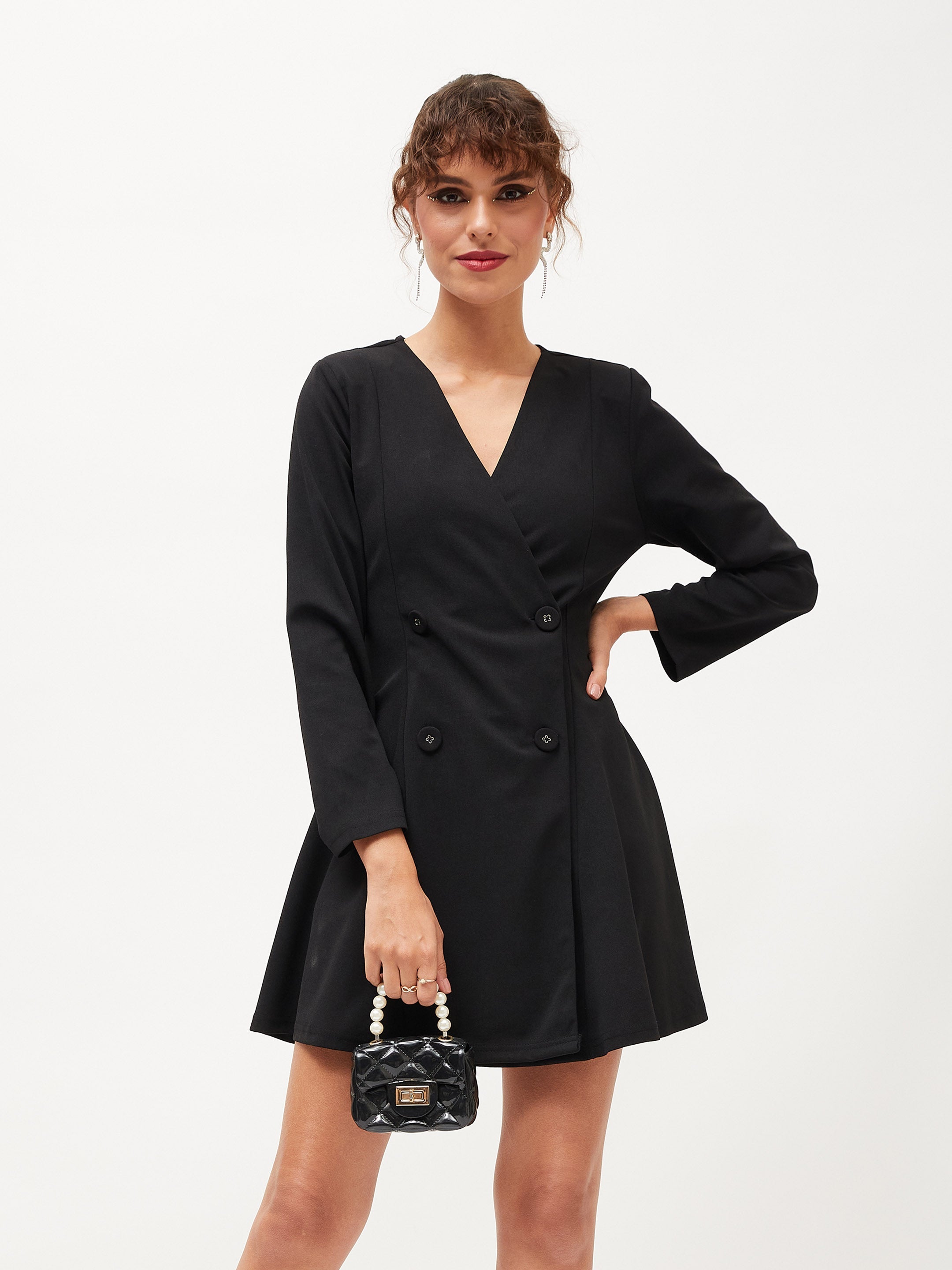 Women's Black Knitted Wrap Dress - Lyush