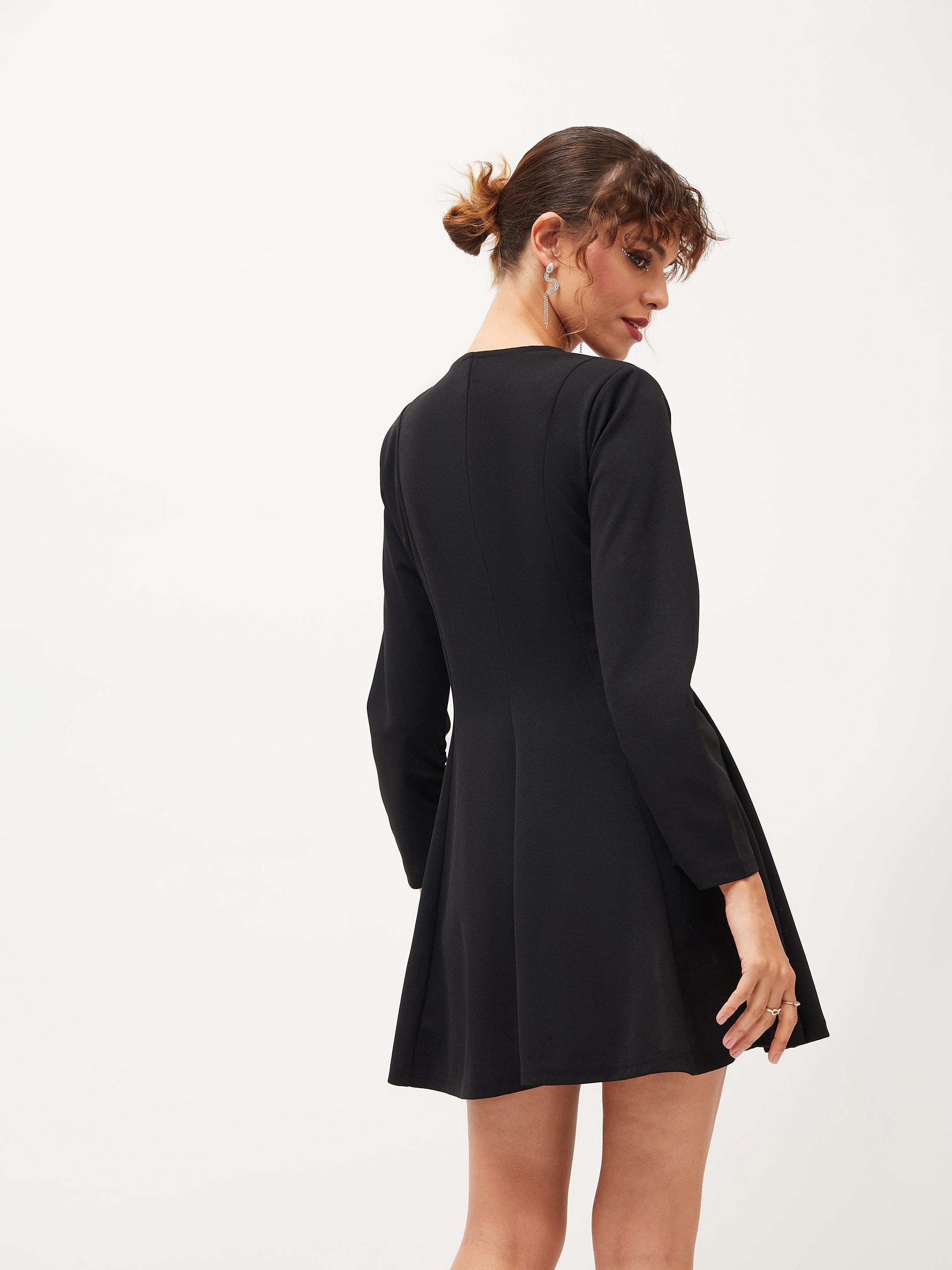 Women's Black Knitted Wrap Dress - Lyush