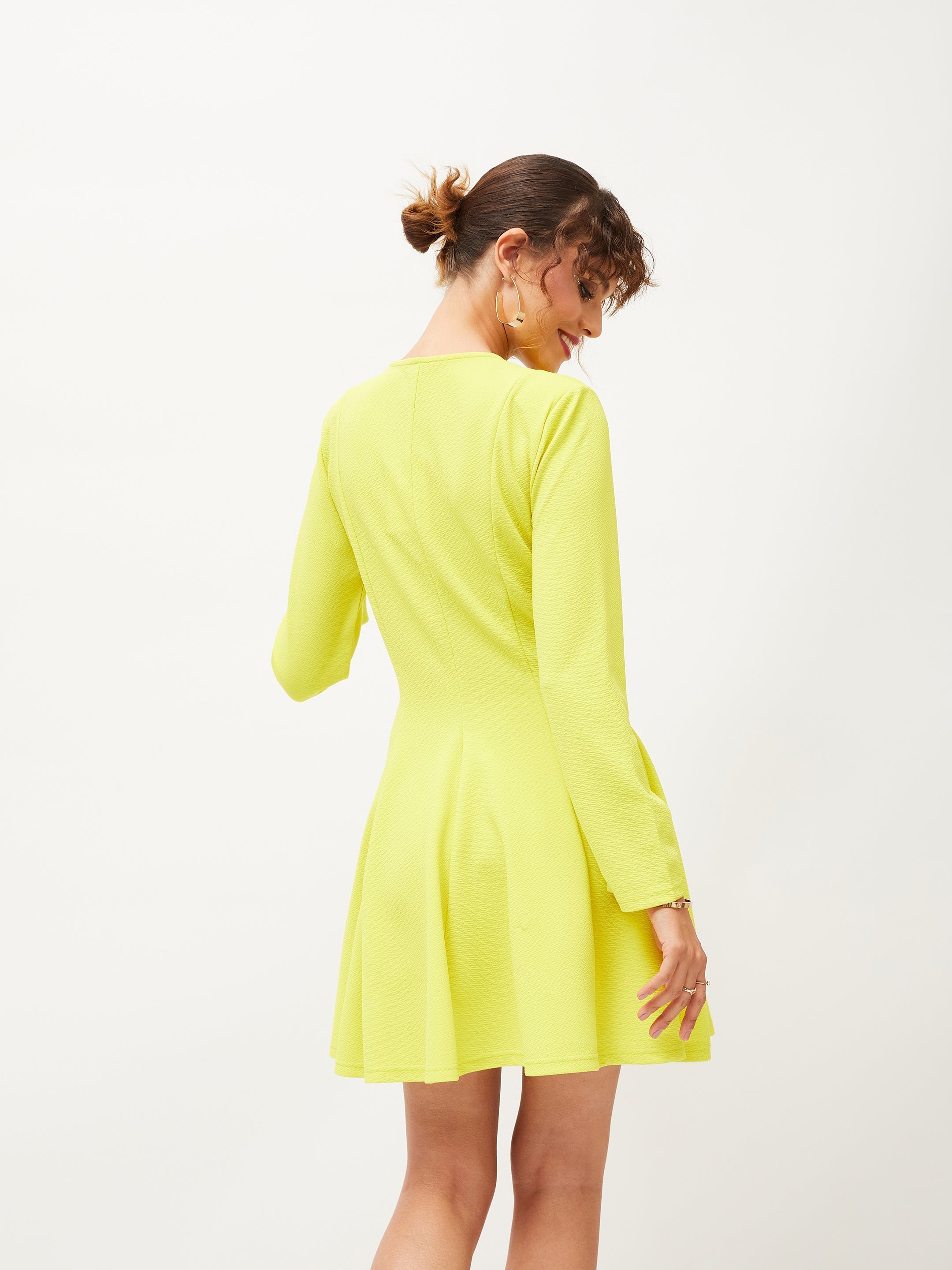 Women's Neon Yellow Knitted Wrap Dress - Lyush