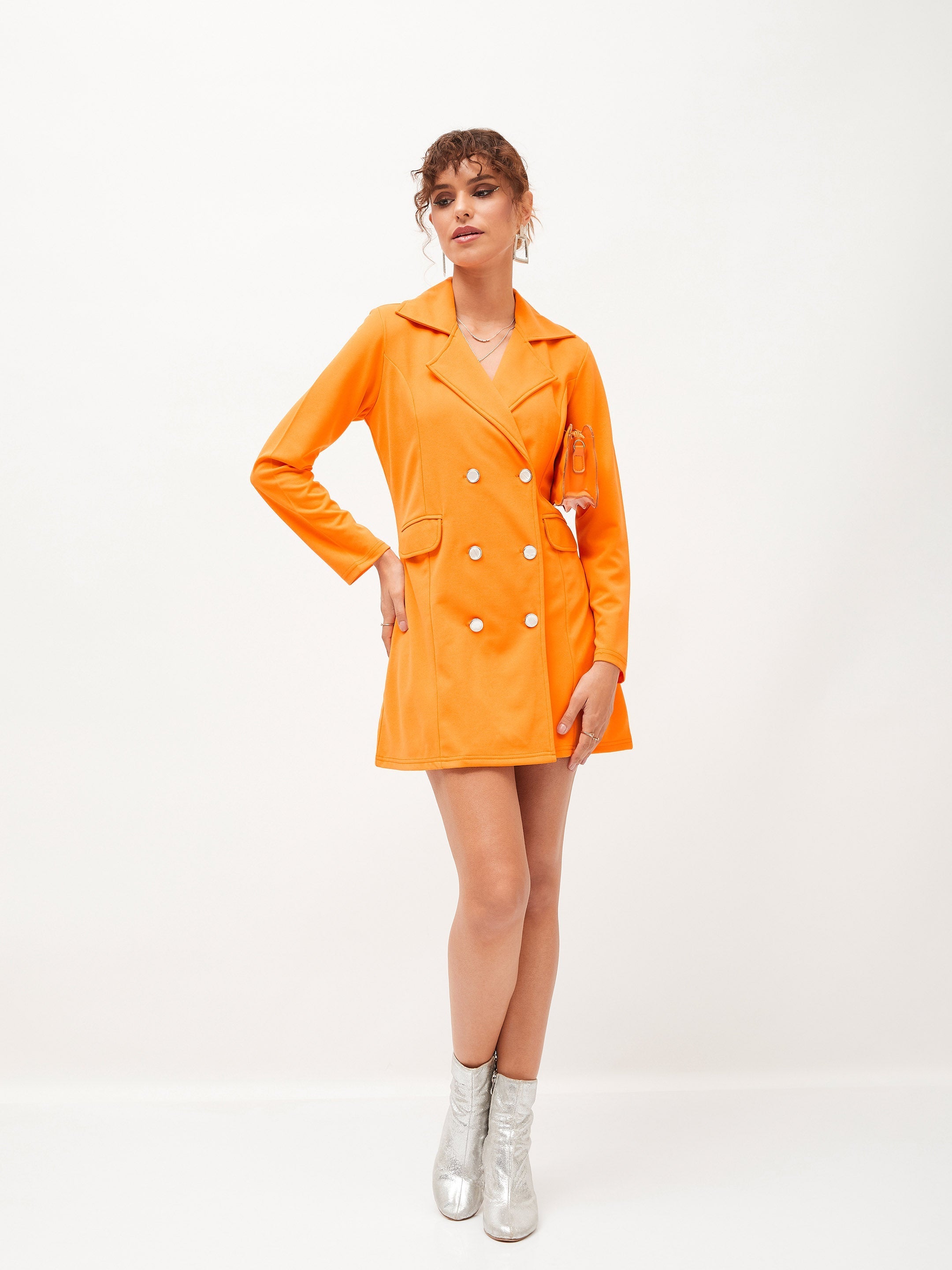 Women's Orange Knitted Blazer Dress - Lyush