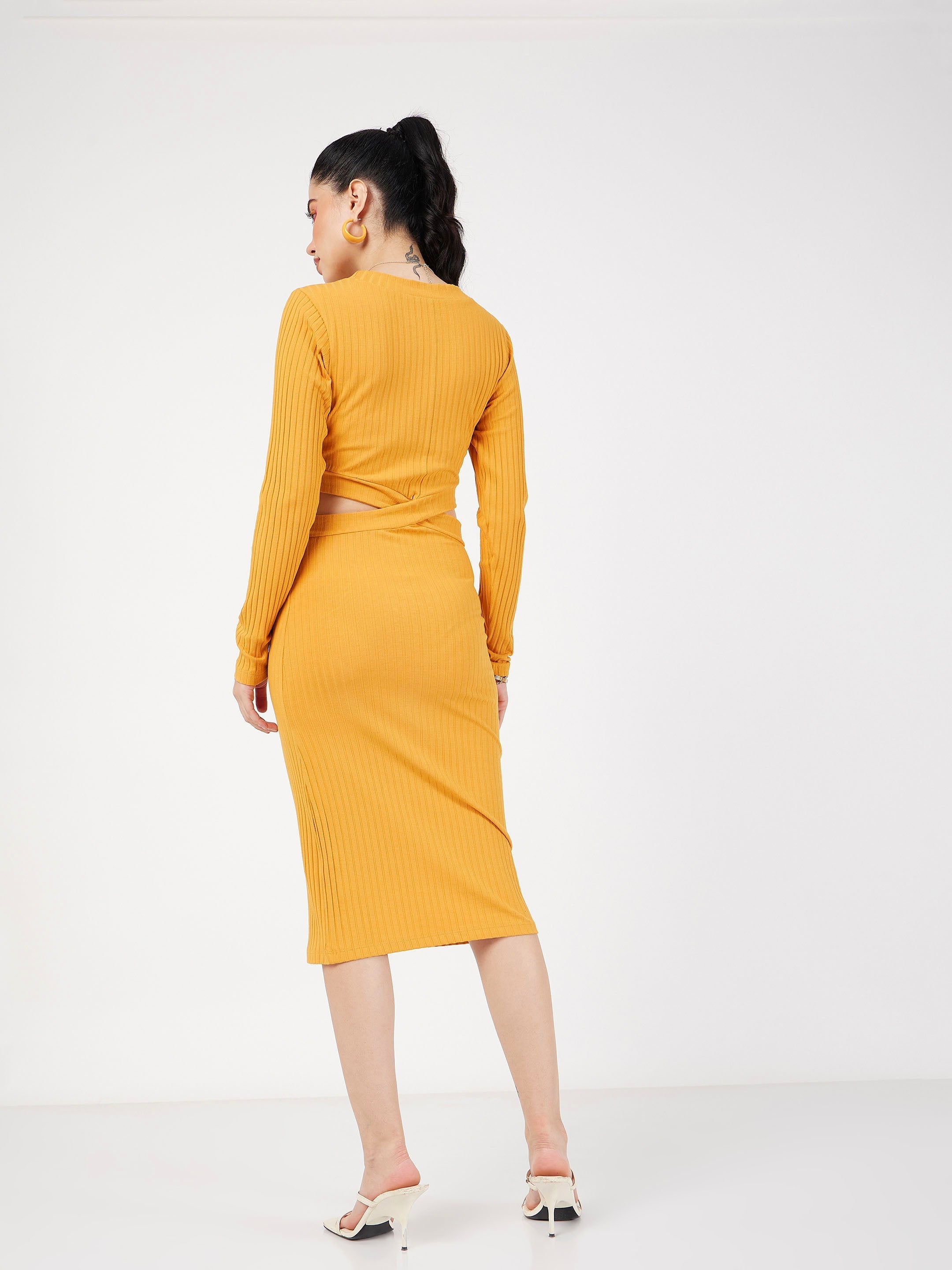 Women's Yellow Rib Side Cut-Out Midi Dress - Lyush