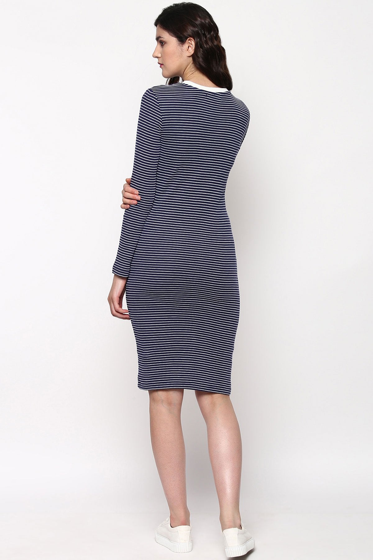 Women's Navy Stripes Bodycon Midi Dress - SASSAFRAS