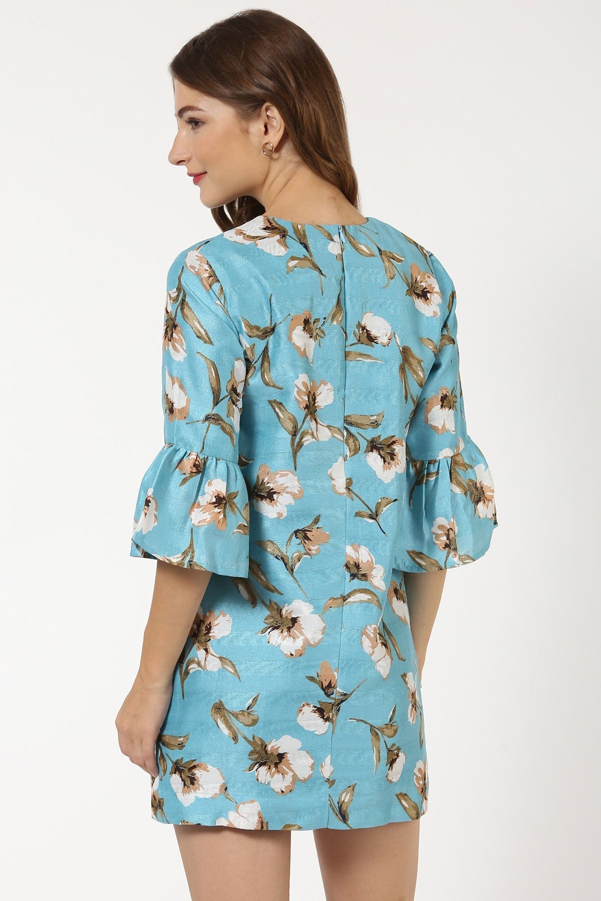 Women's Turquoise Floral Silk Dress - SASSAFRAS