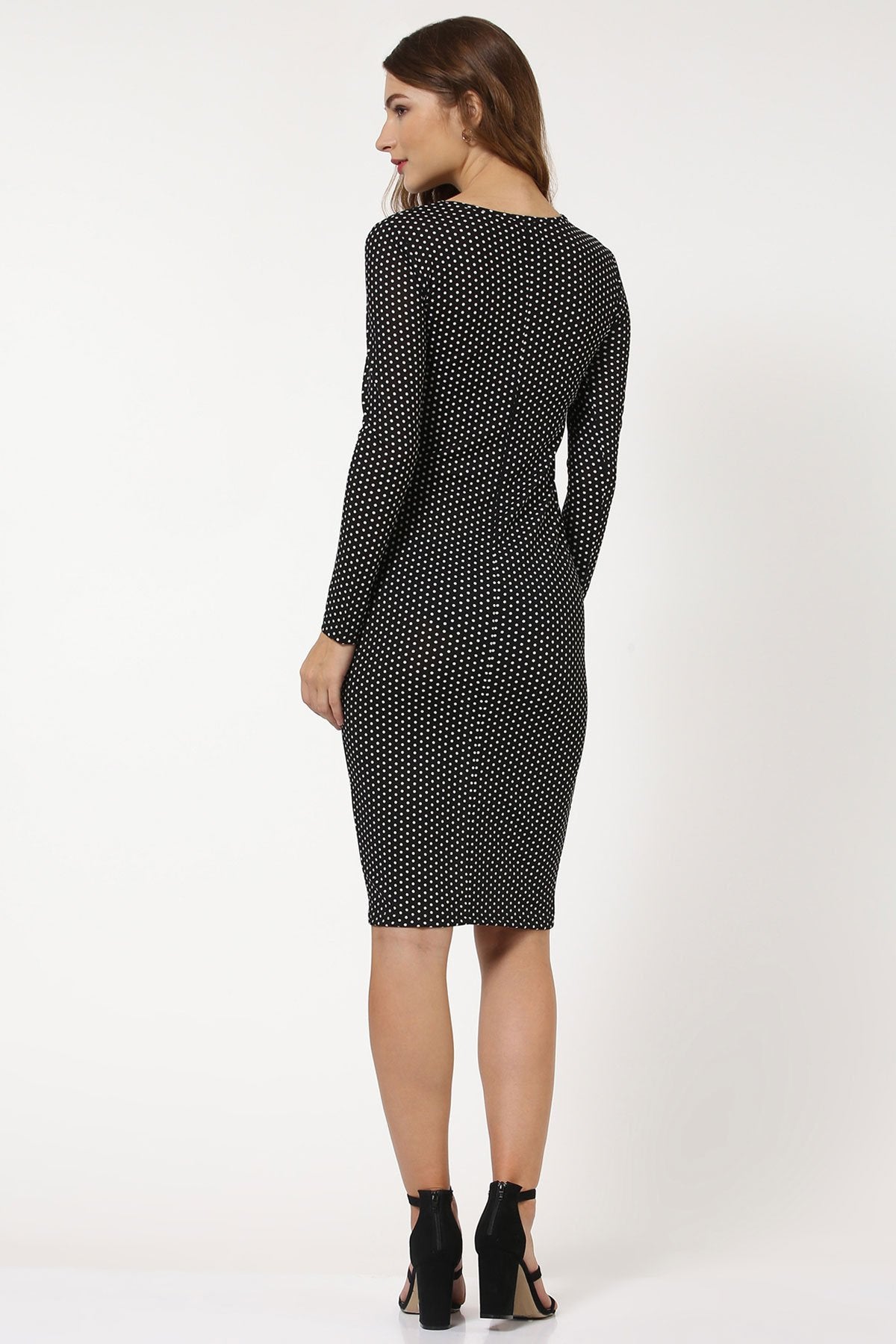 Women's Black Polka Dot Midi Dress - SASSAFRAS