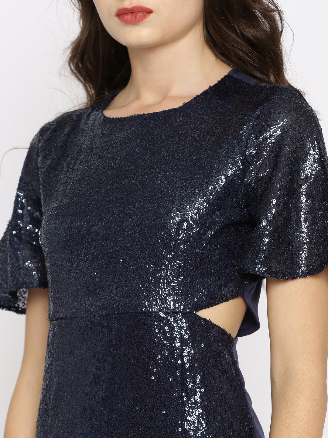 Women's Navy Sequin Side Cut Dress - SASSAFRAS