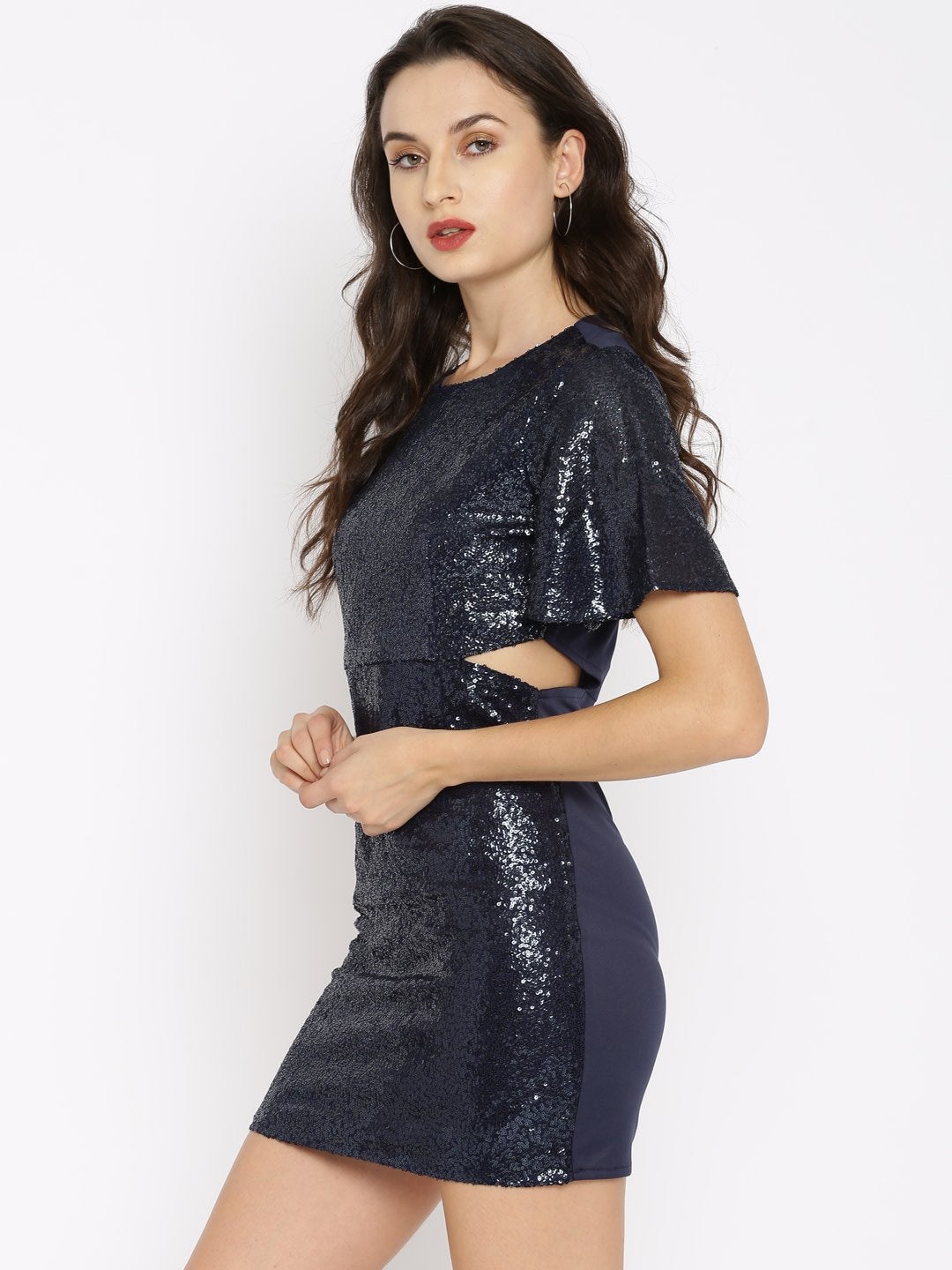 Women's Navy Sequin Side Cut Dress - SASSAFRAS