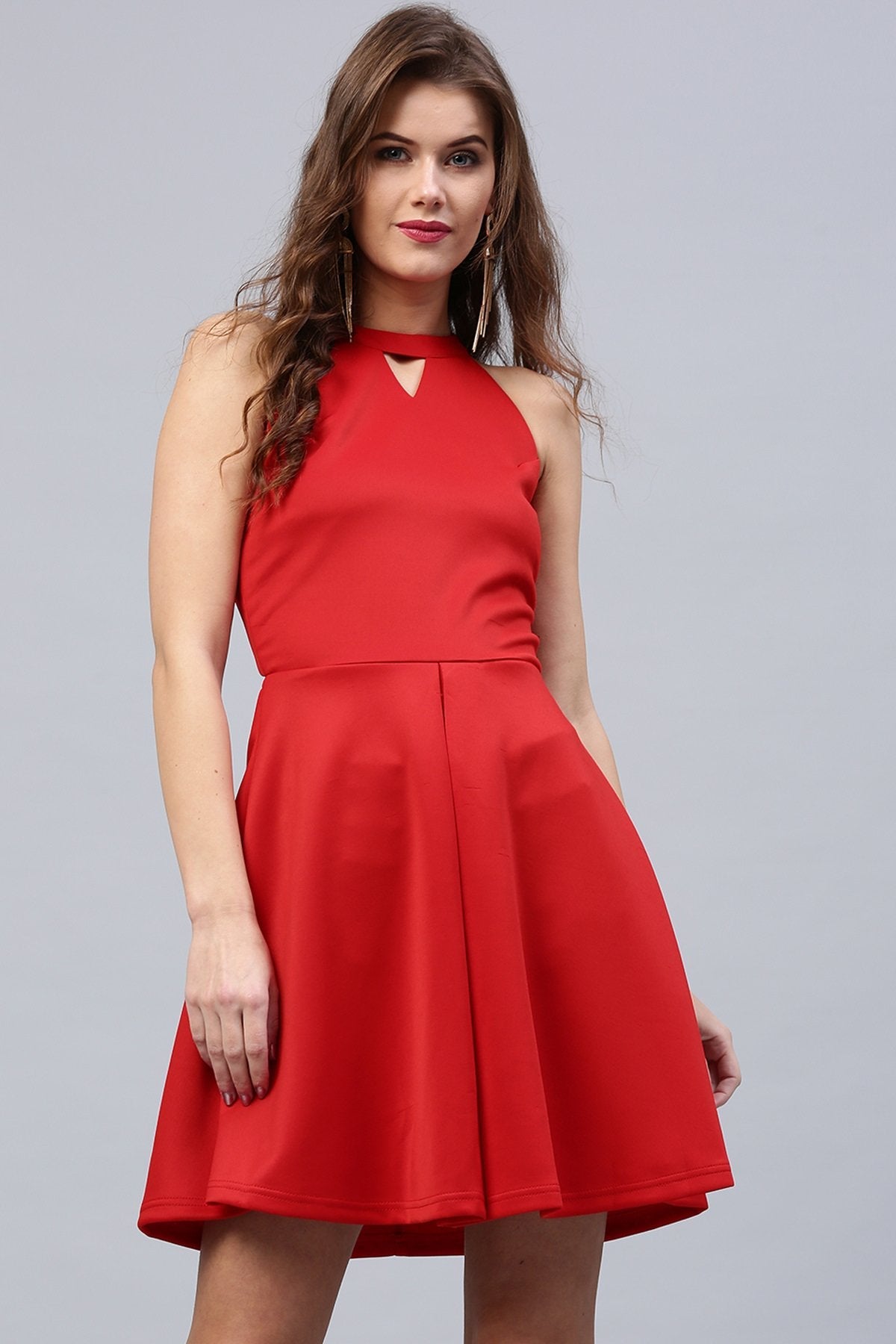 Women's Red Scuba Skater Dress - SASSAFRAS