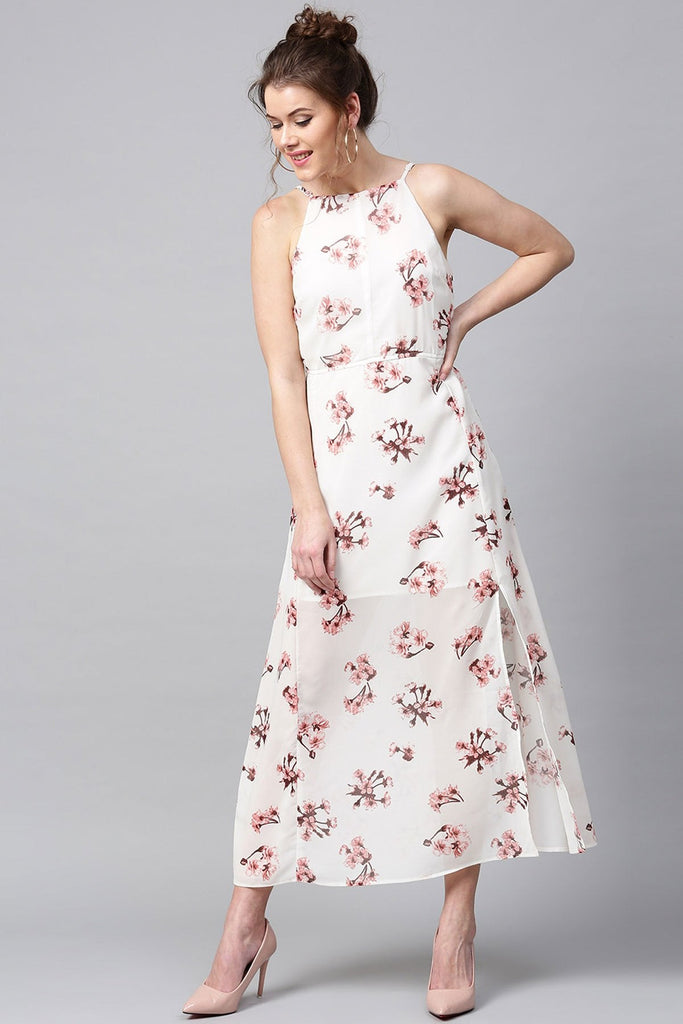 Women's Ivory Floral Halter Maxi