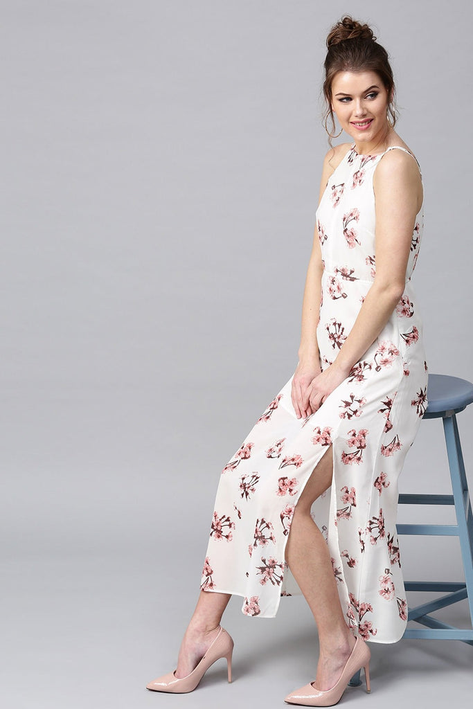 Women's Ivory Floral Halter Maxi