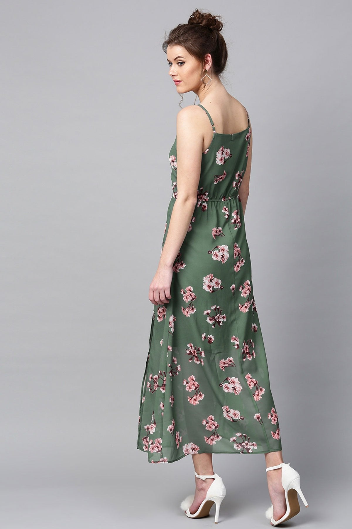 Women's Green Floral Halter Maxi - SASSAFRAS